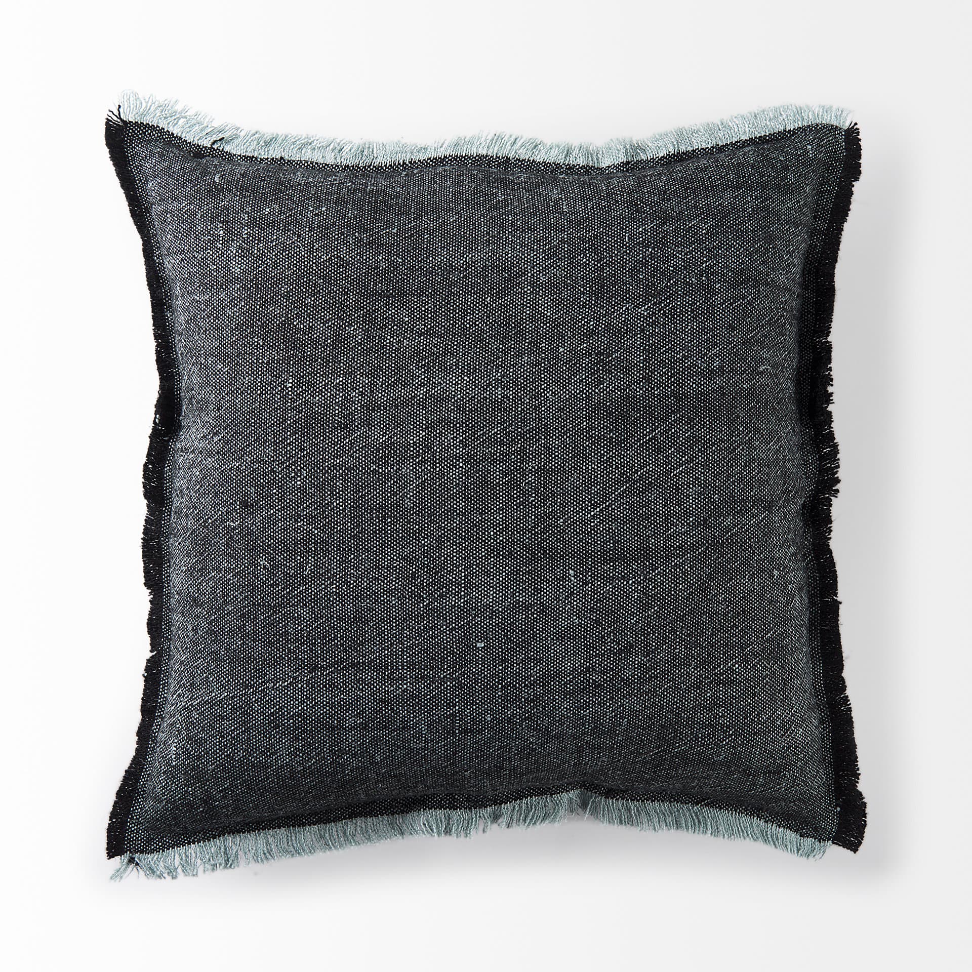 Malia 20x20 Black and Teal Fabric Fringed Pillow Cover — product photograph