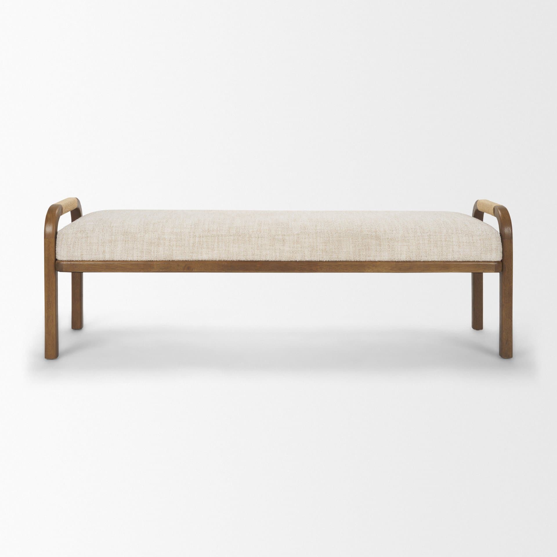 Freya Upholstered Bench | Oatmeal Fabric | Brown Wood Frame — product photograph