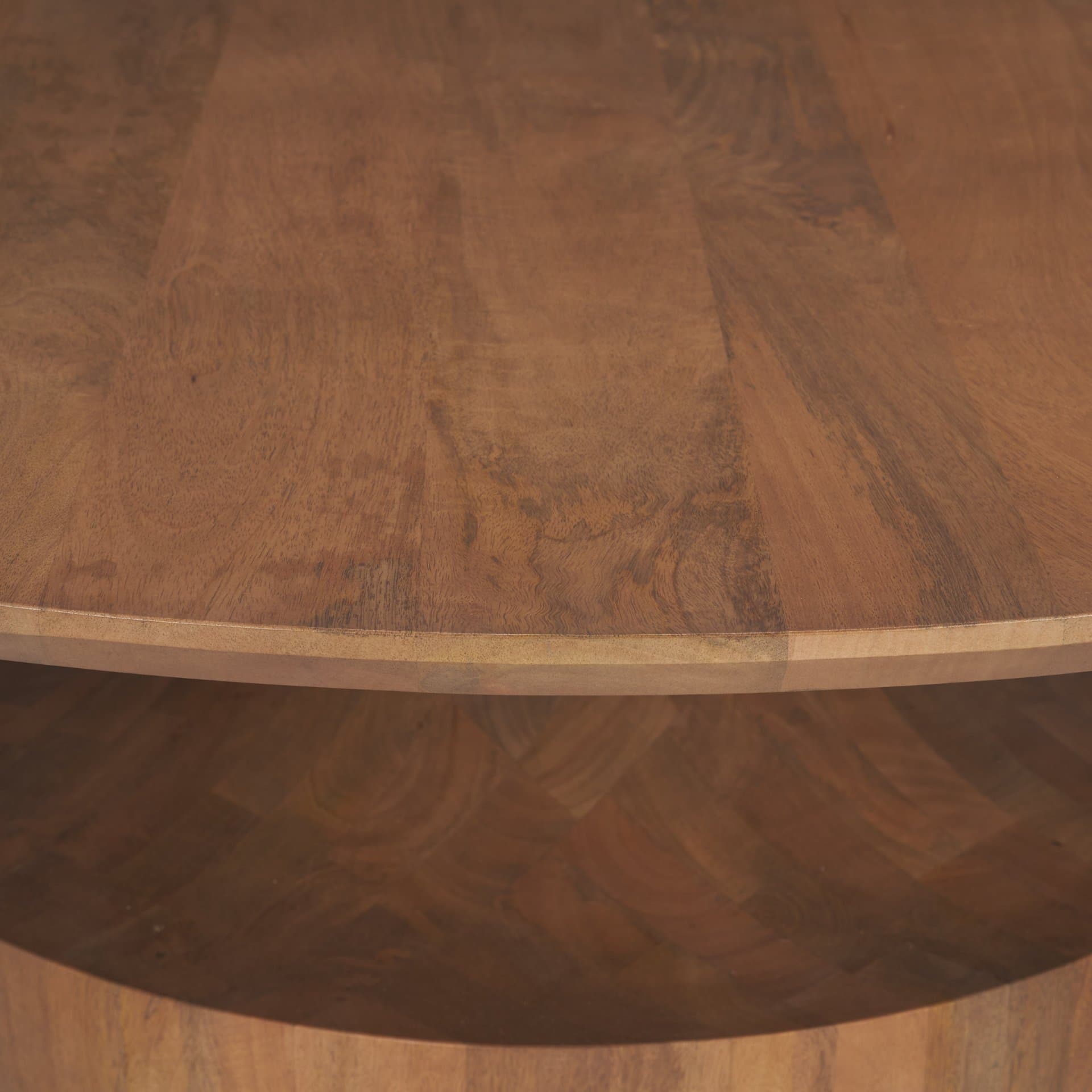 Arno Warm Mid-Brown Wood Sculptural Round Coffee Table — product photograph
