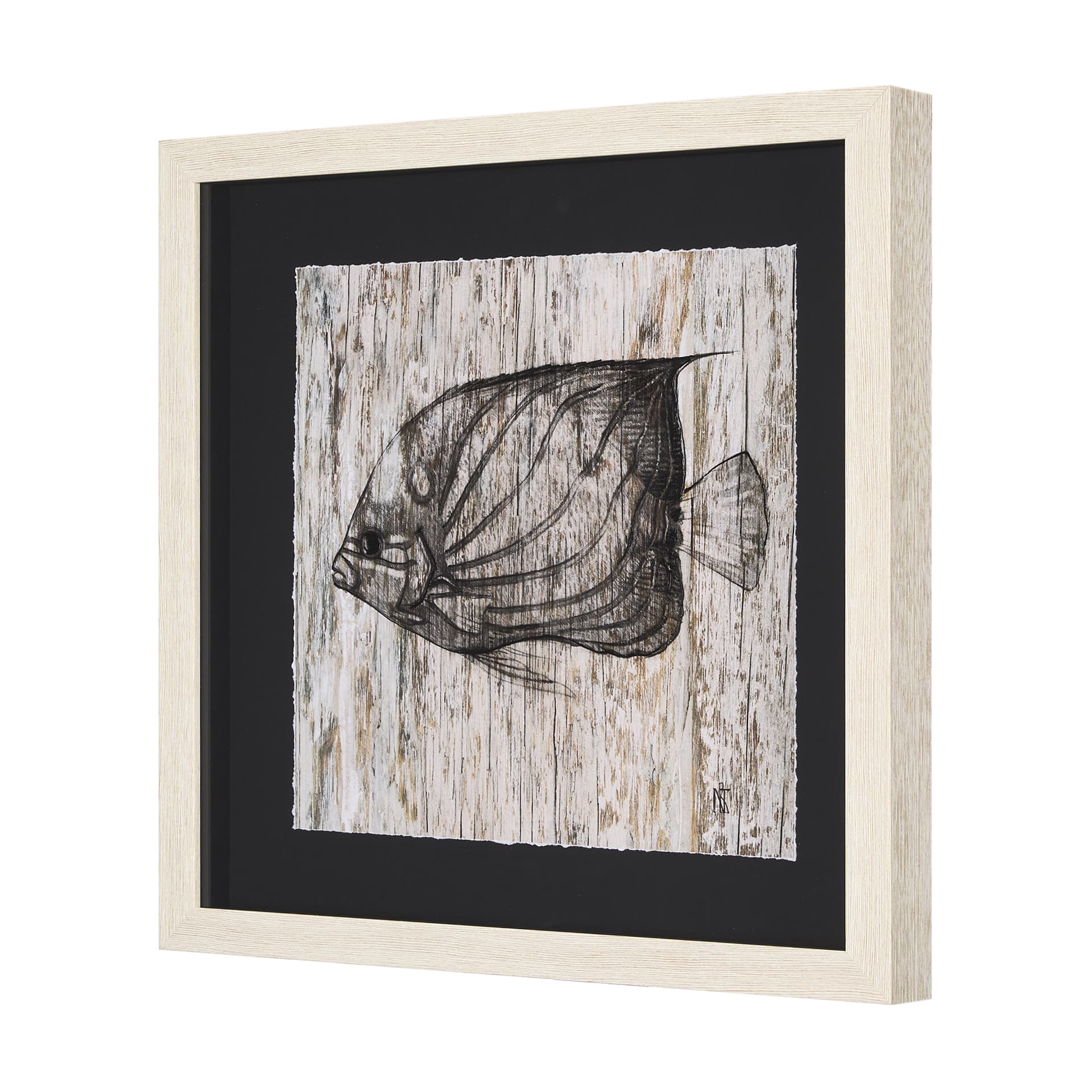 Wood Grain Fish IV by Mercana Studio a Hand Embellished Textured Framed Art Print Matted under Glass — product photograph