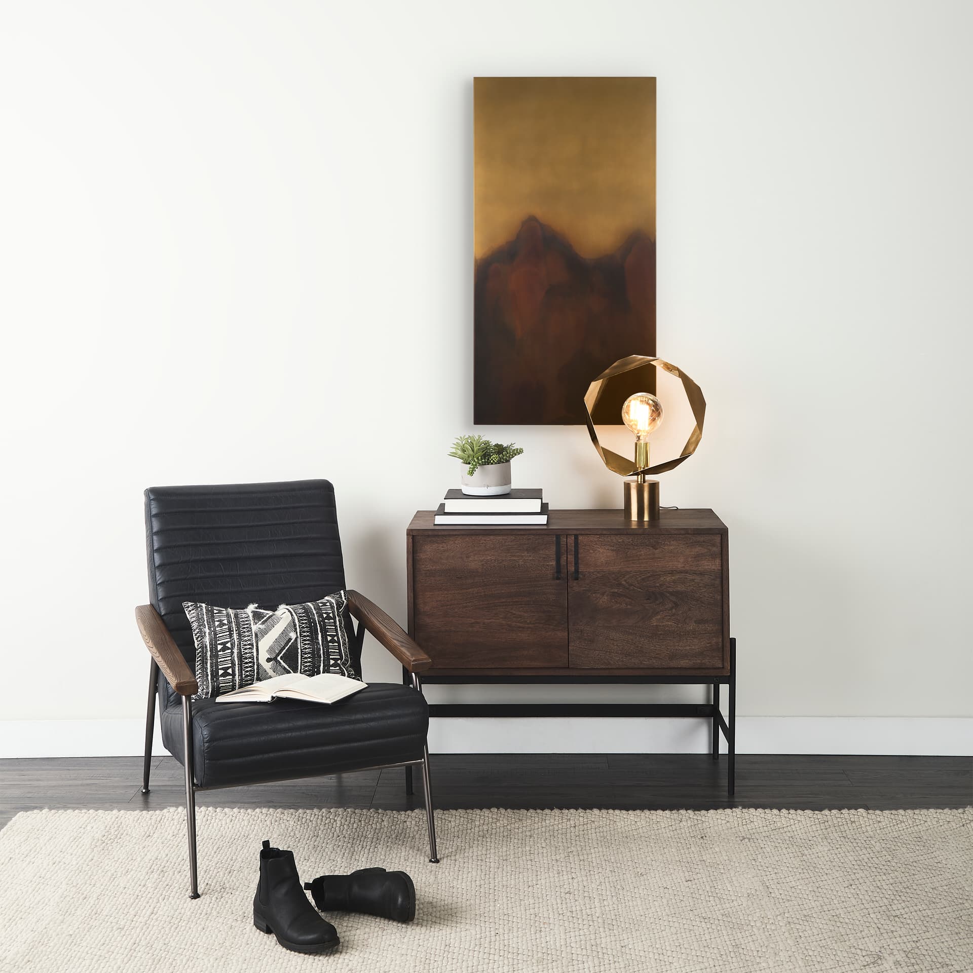 Rios Gold and Red Painted w/ Acid Wash Metal Wall Art — in a styled room
