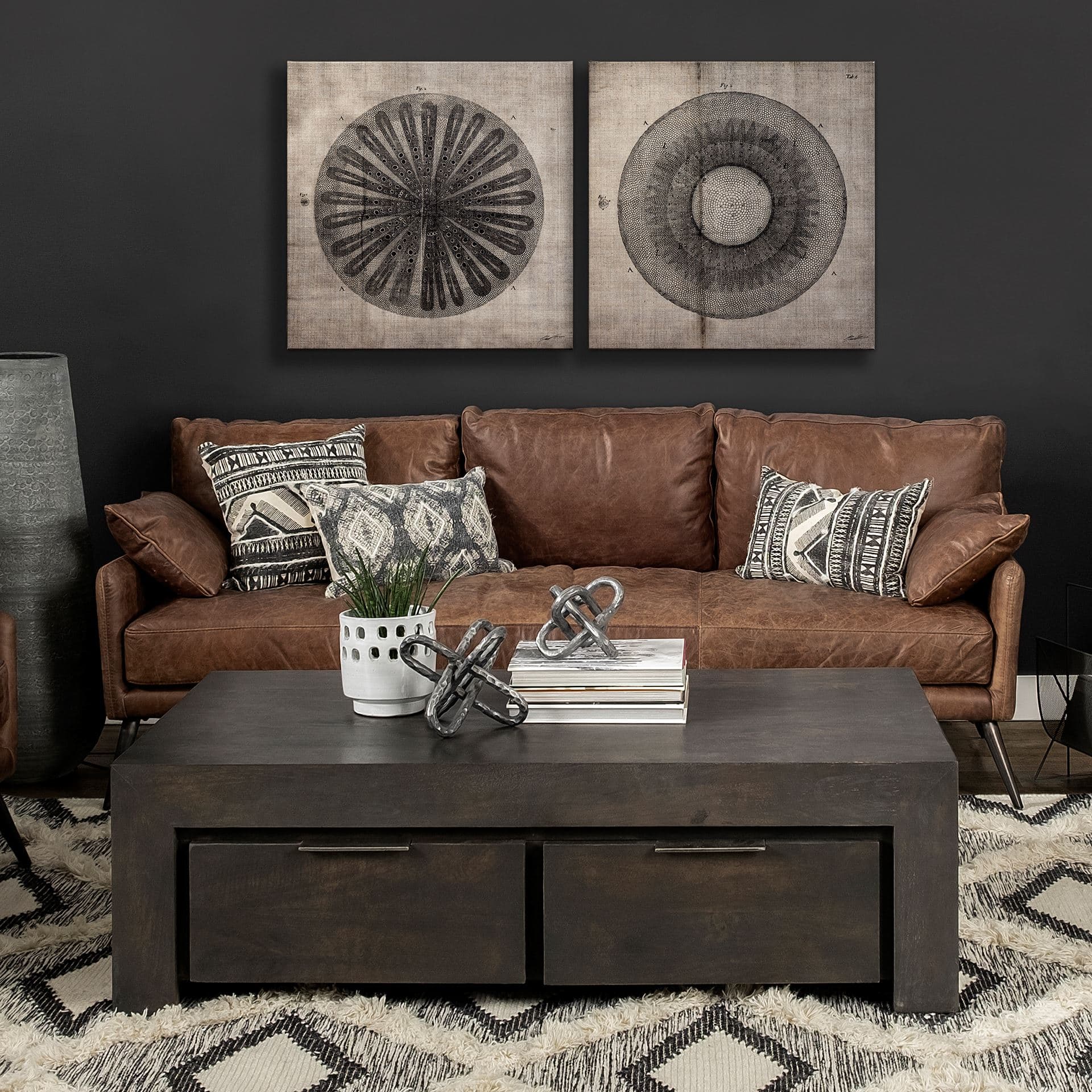 Cross Cut II (MC) by Mercana Studio a Hand Embellished Textured Canvas — in a styled room