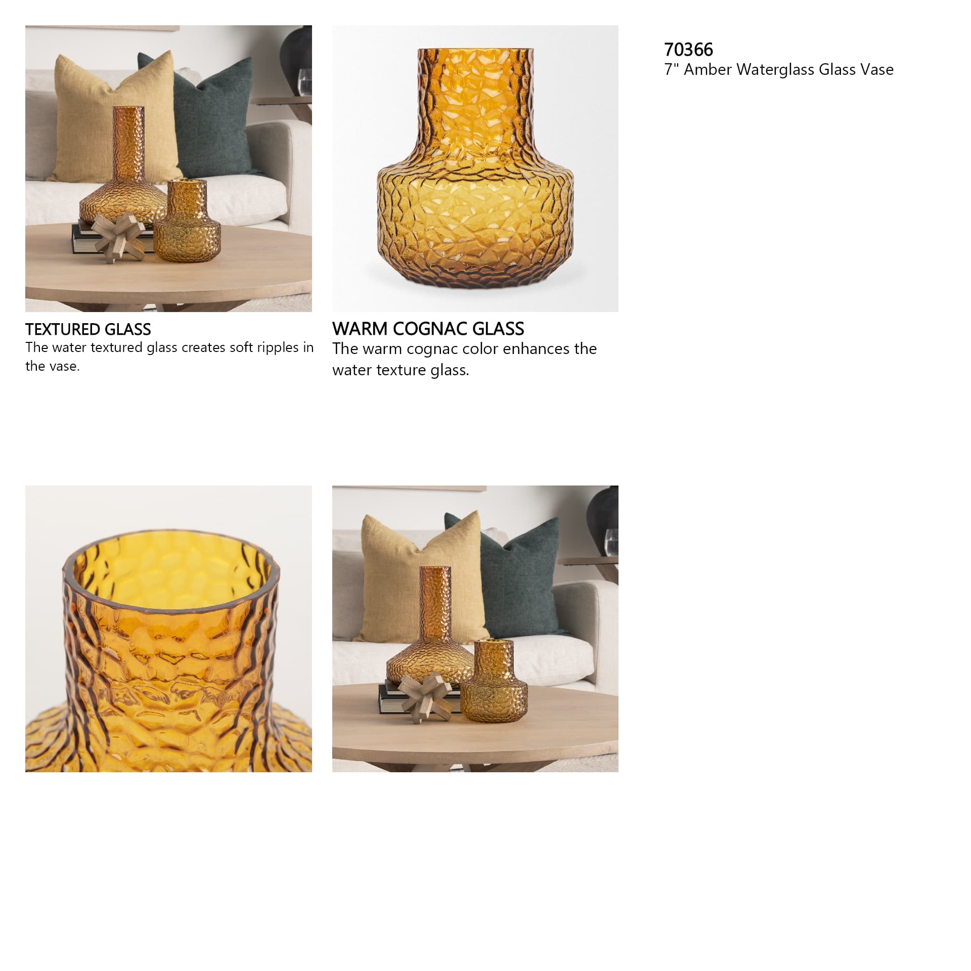 Jolene 7" Amber Waterglass Glass Vase — in a styled room