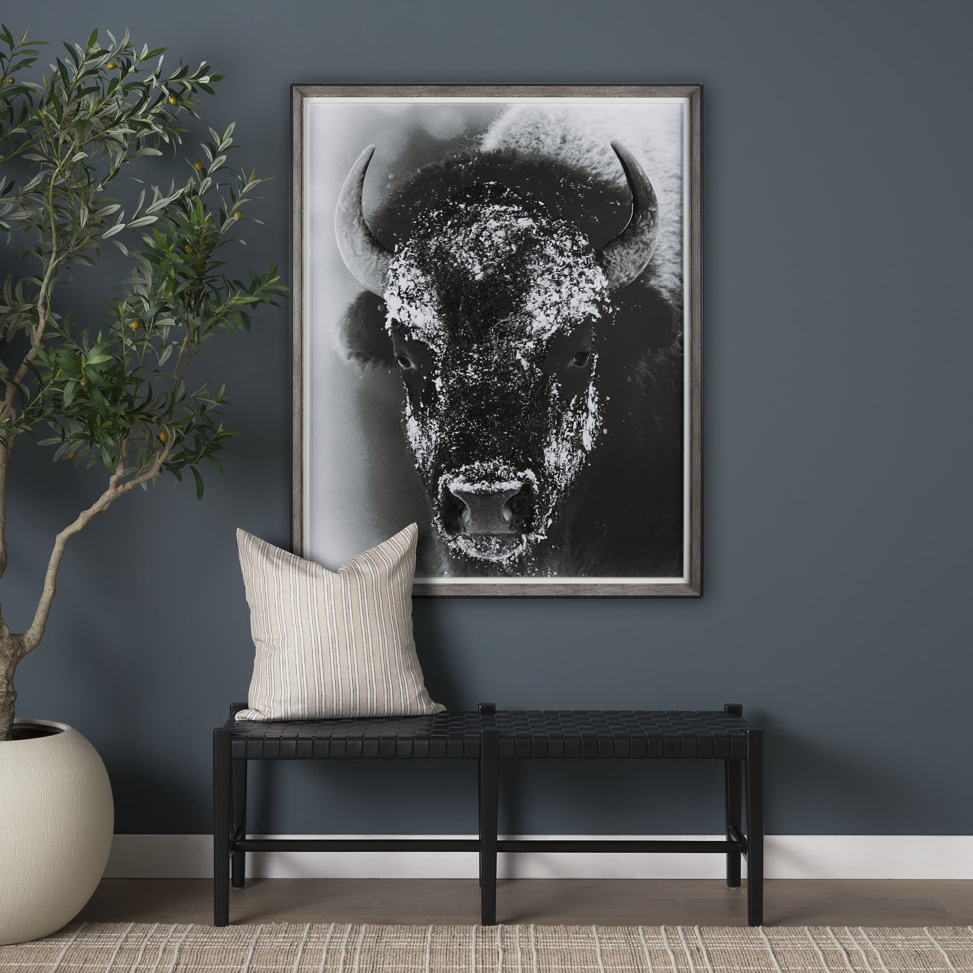 Snow Mask by Mercana Studio a Hand Embellished Textured Framed Photo Art Print Matted under Glass — in a styled room