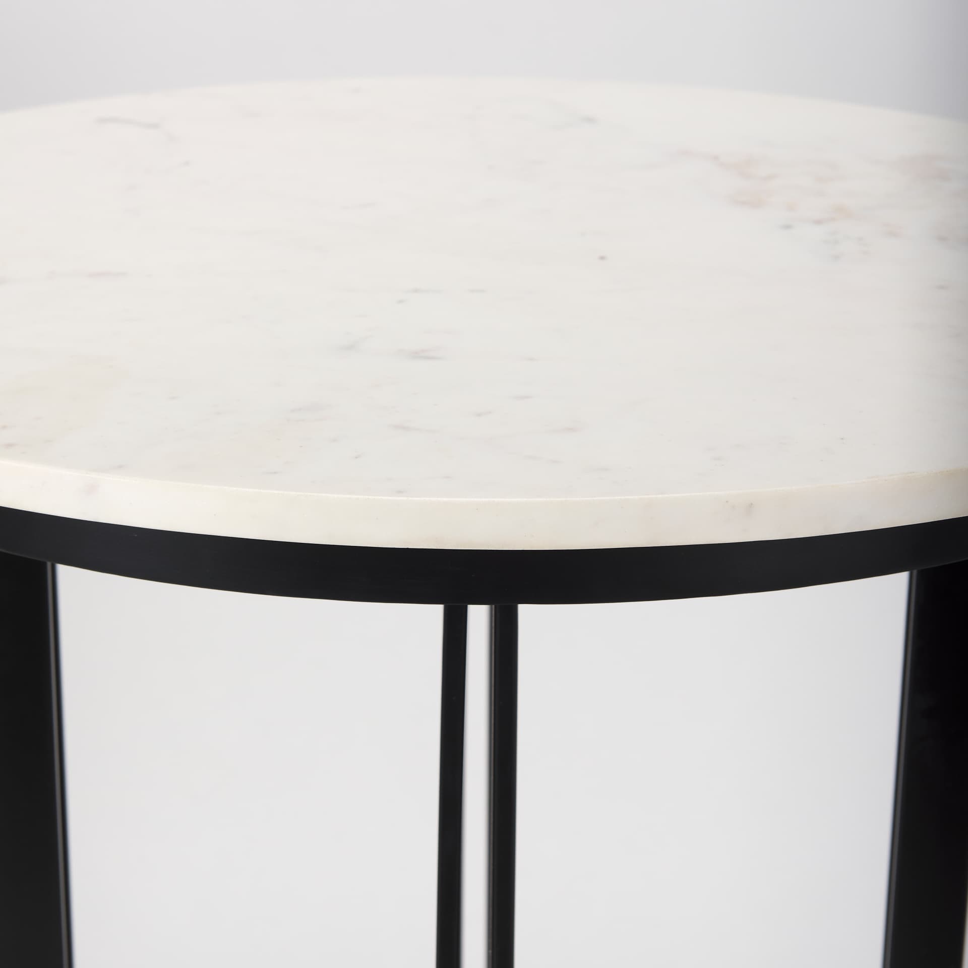 Tanner 32"L x 32"W Pedestal Dining Table | White Marble & Black Metal | Seats 2 — product photograph