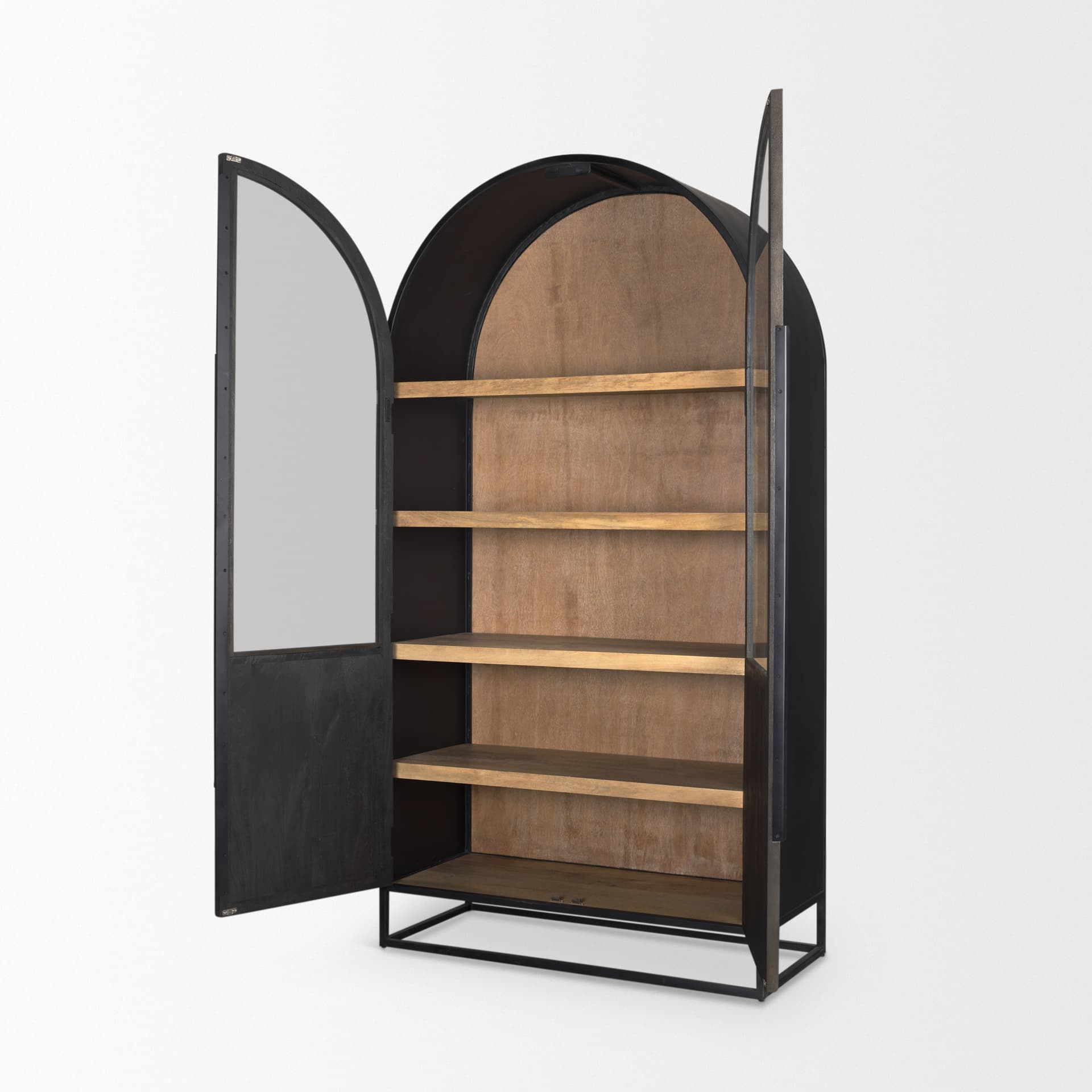 Sloan 42W x 80H Black Wood W/Black Metal Frame Arched Cabinet — product photograph