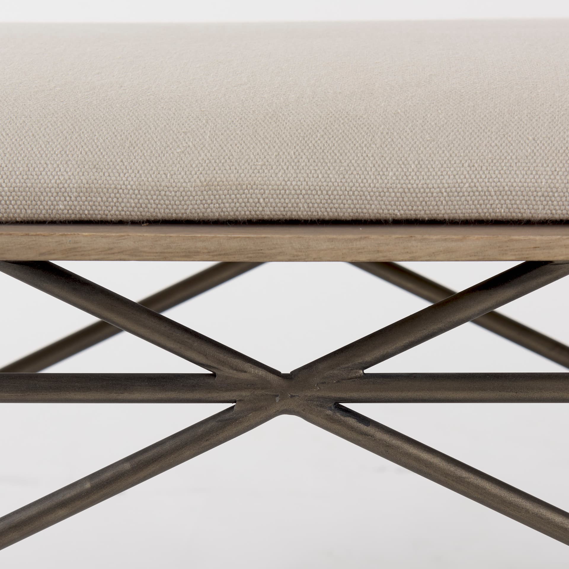 Camille 55.5L x 16.0W x 17.0H Cream Fabric Seat W/ Metal Frame Bench — product photograph