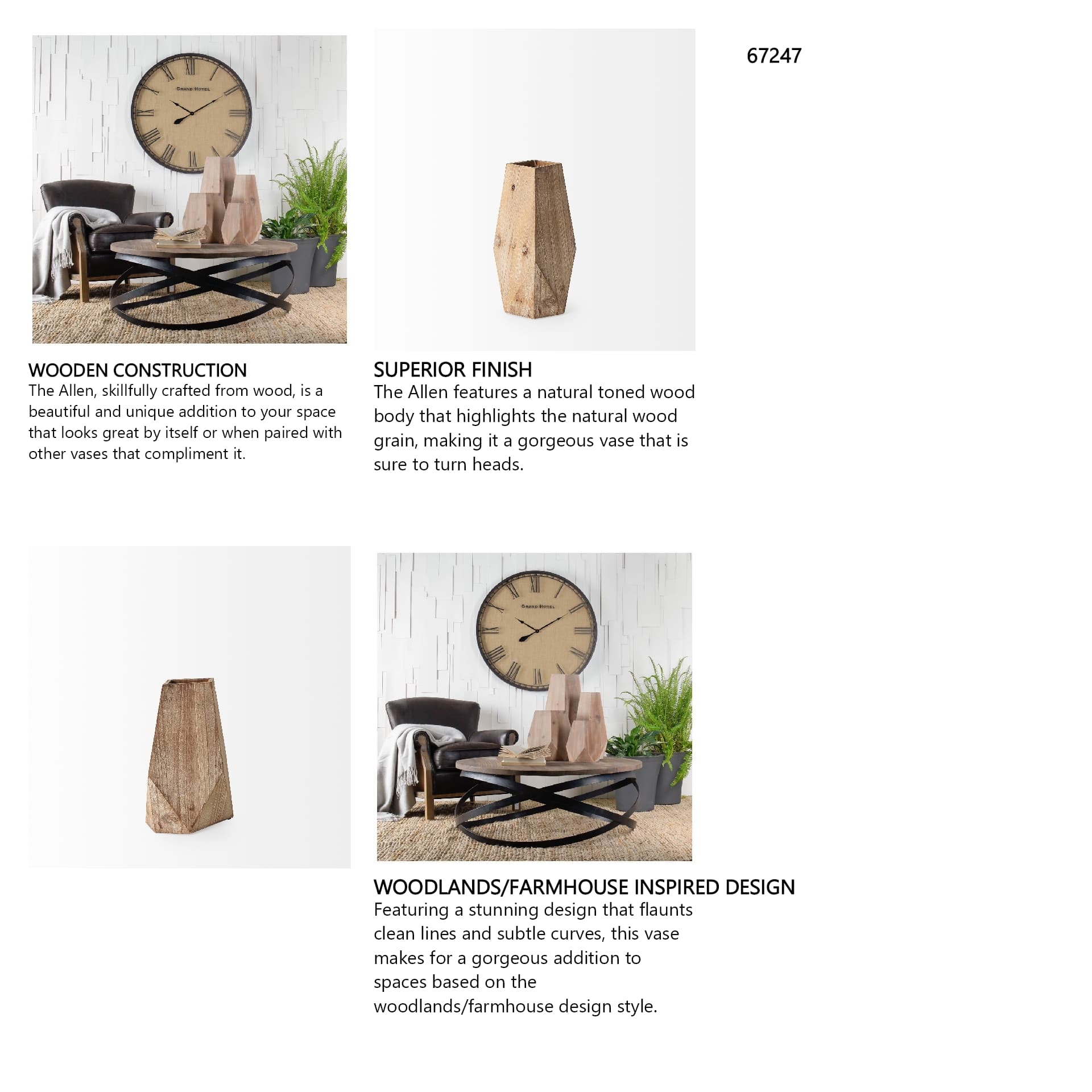 Allen III Tall Natural Wooden Base Oval Vase — in a styled room