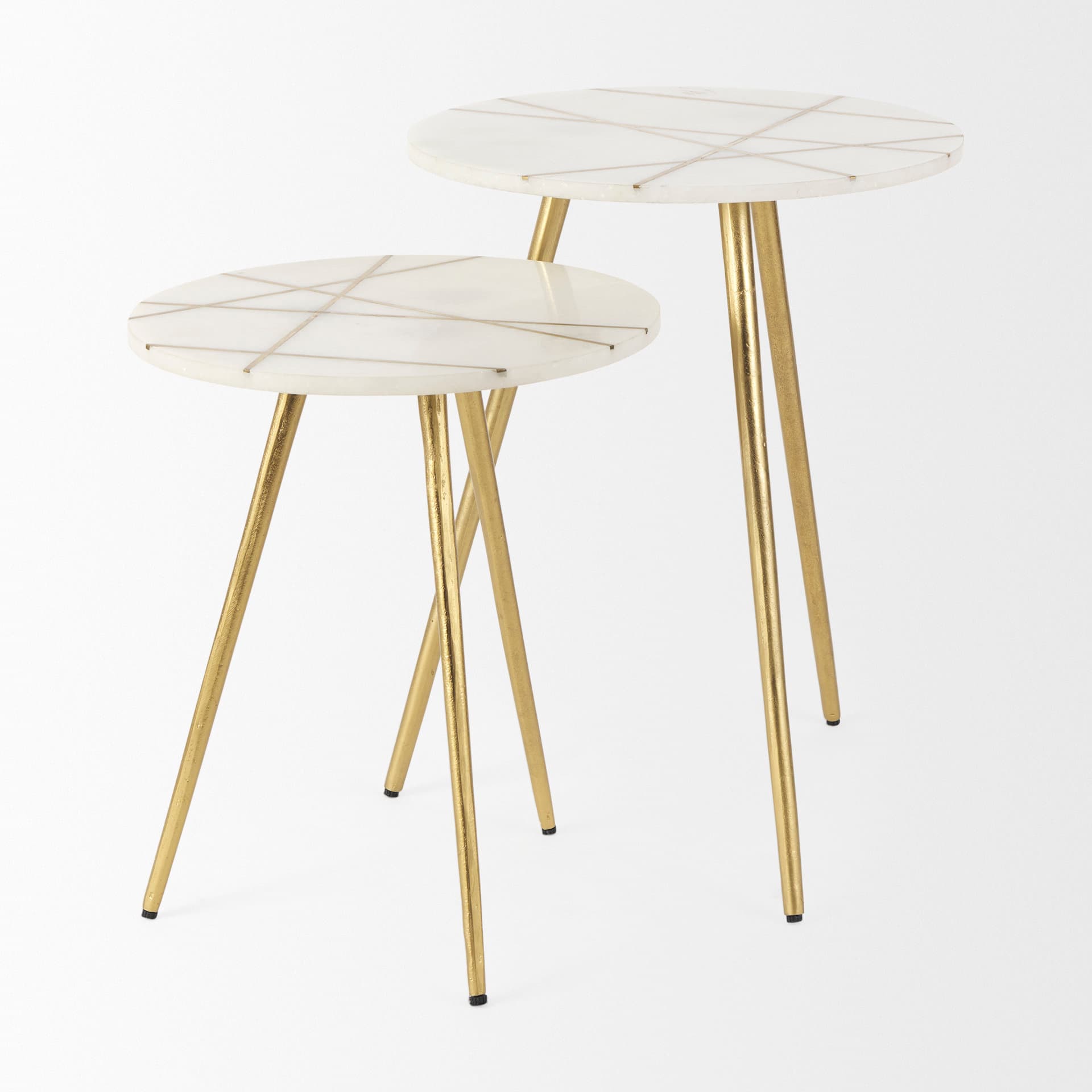 Vivienne 18.0L x 18.0W x 23.0H White Marble W/Antique Gold Metal Round Large Accent Table — product photograph