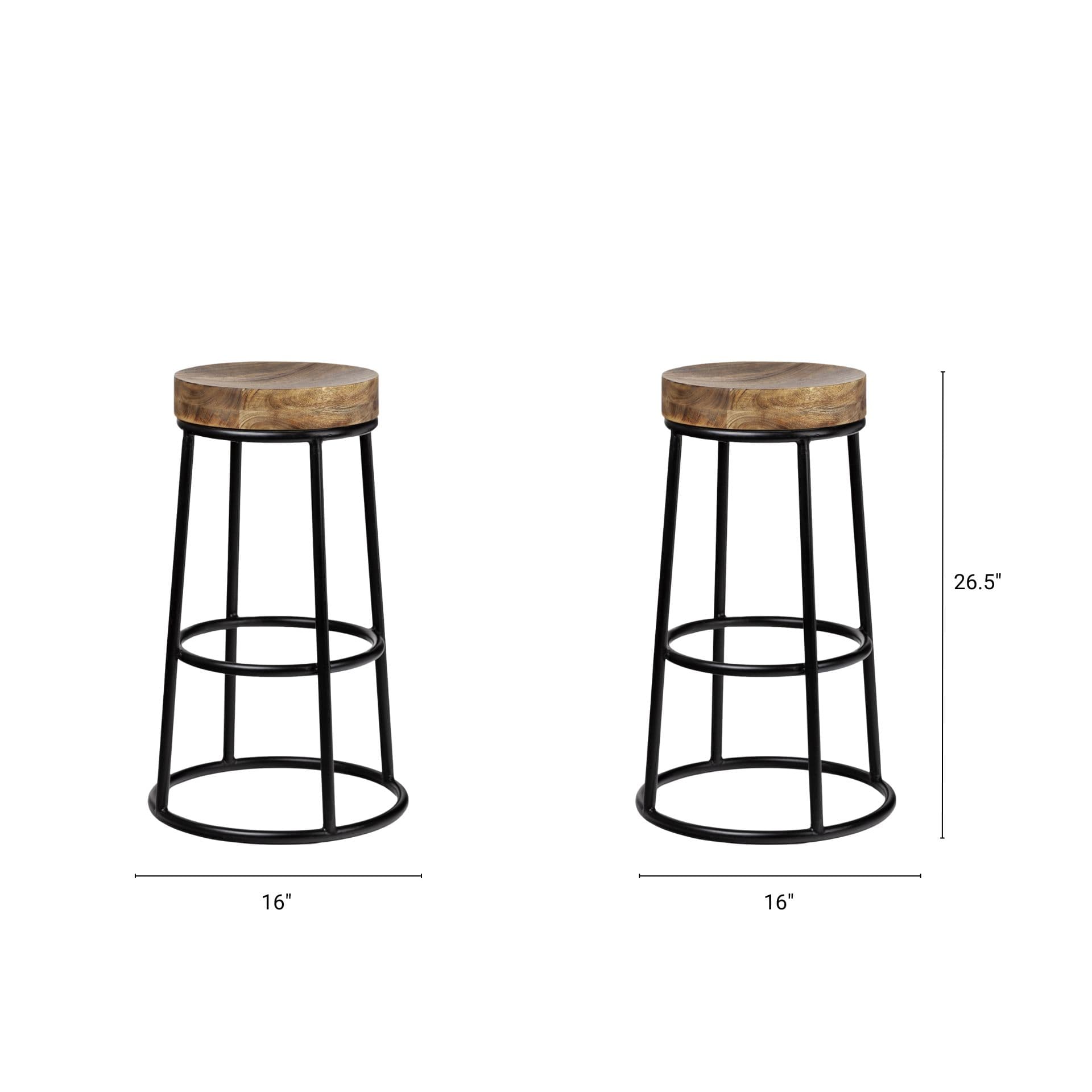 Flynn Backless 26.5in Seat Counter Stool | Brown Wood w/ Black Metal — product photograph