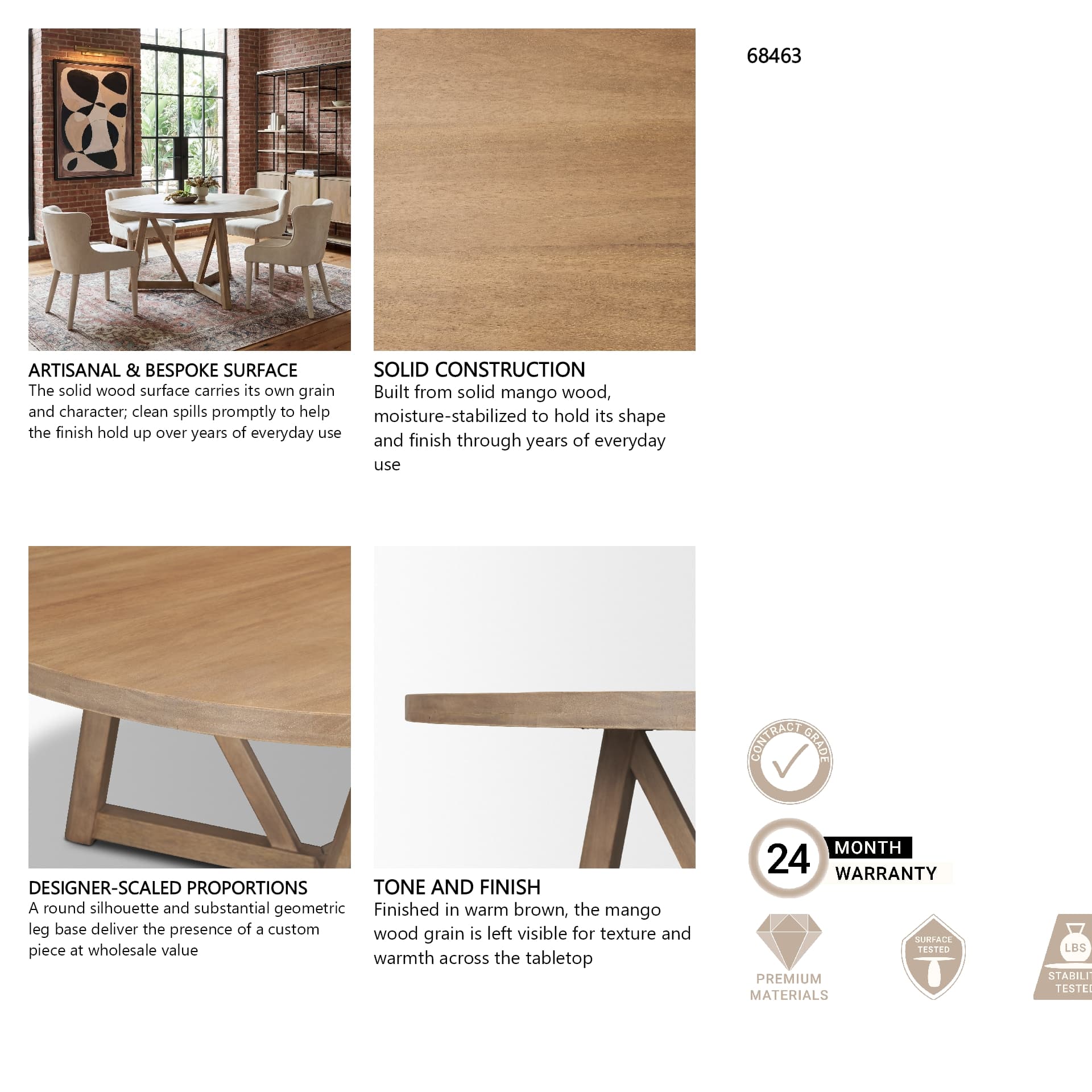 Legolas 60" Round Dining Table | Modern | Brown Wood | Seats 6 — product photograph