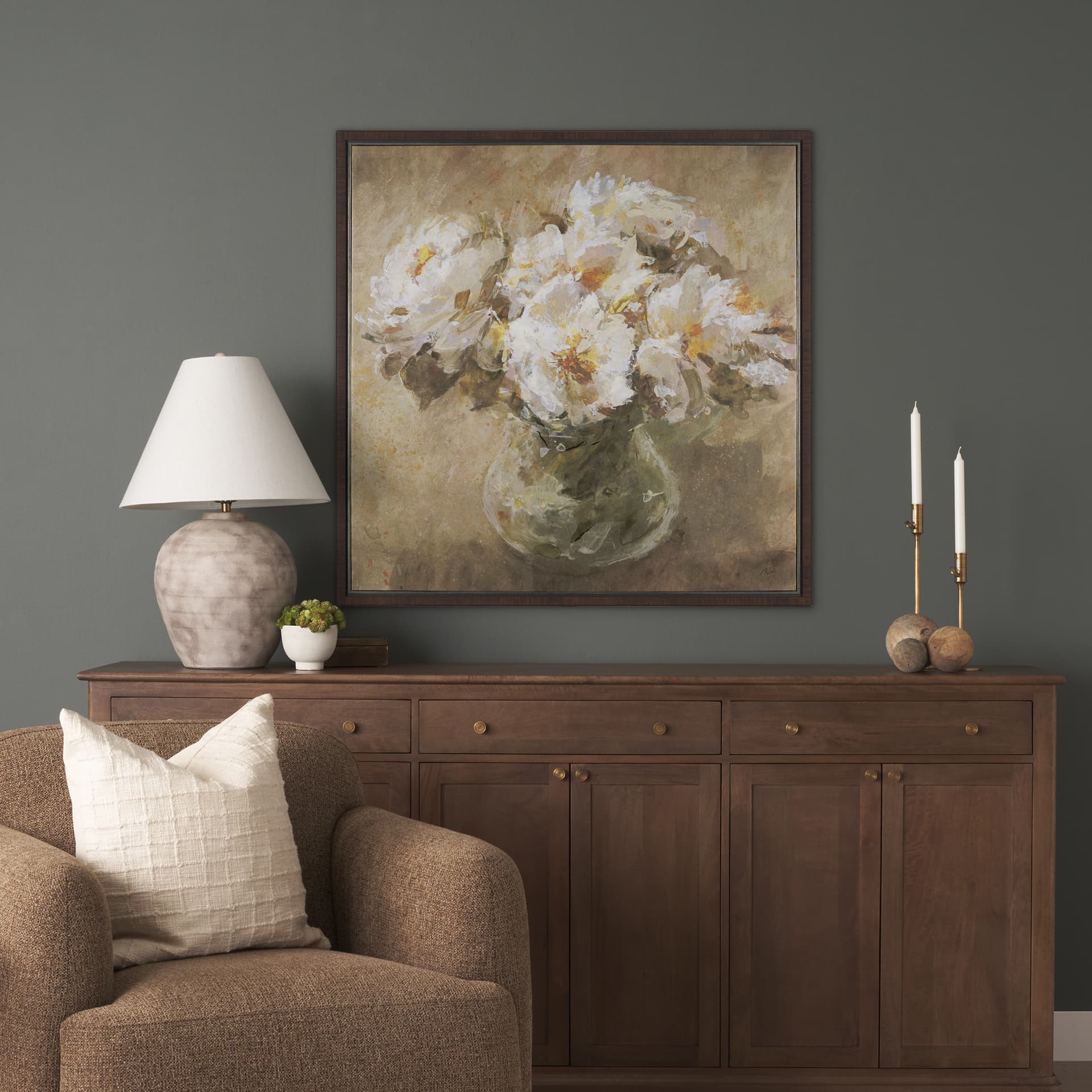 Resilient Bloom by Mercana Studio Hand-Embellished Textured Framed Canvas Artwork — in a styled room