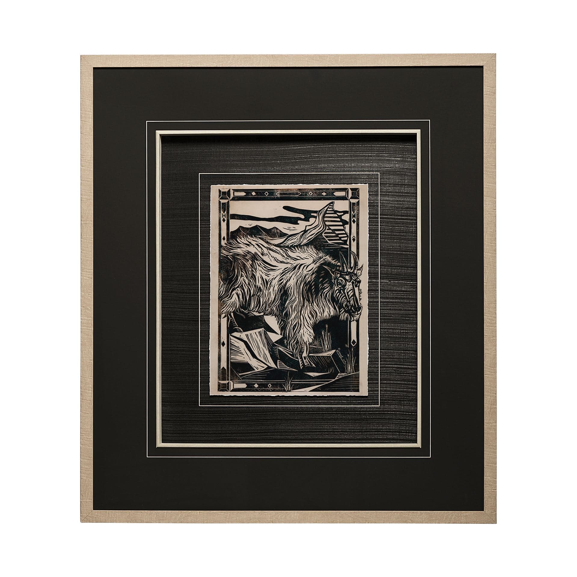 Linocut II by Mercana Studio a Hand Embellished Textured Framed Art Print Matted under Glass — product photograph