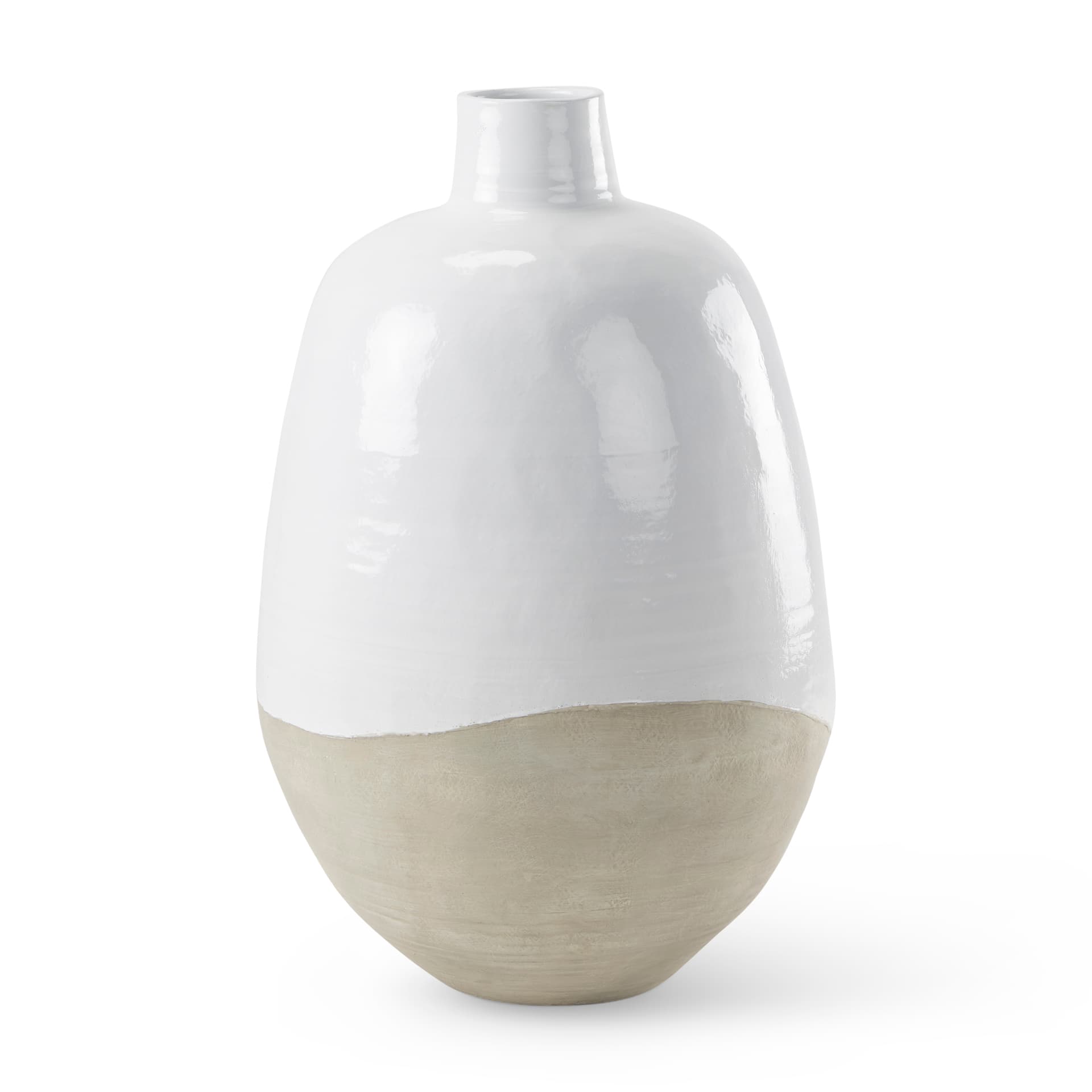 Amos 20.5L x 20.5W x 31.9H White and Dark Beige Color Blocked Ceramic Floor Vase — product photograph
