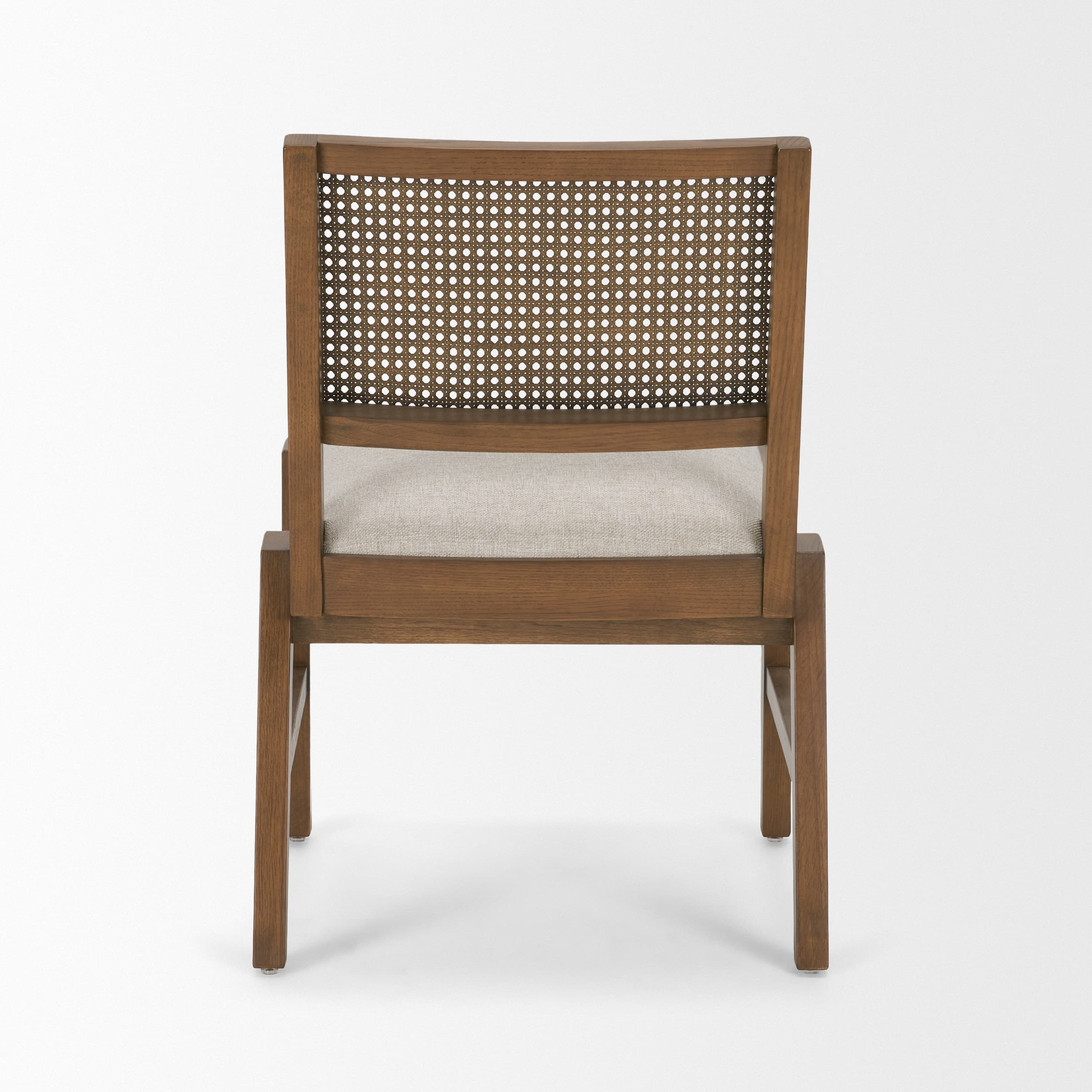 Reid Cane Back Dining Side Chair | Cream Fabric w/ Brown Wood — product photograph