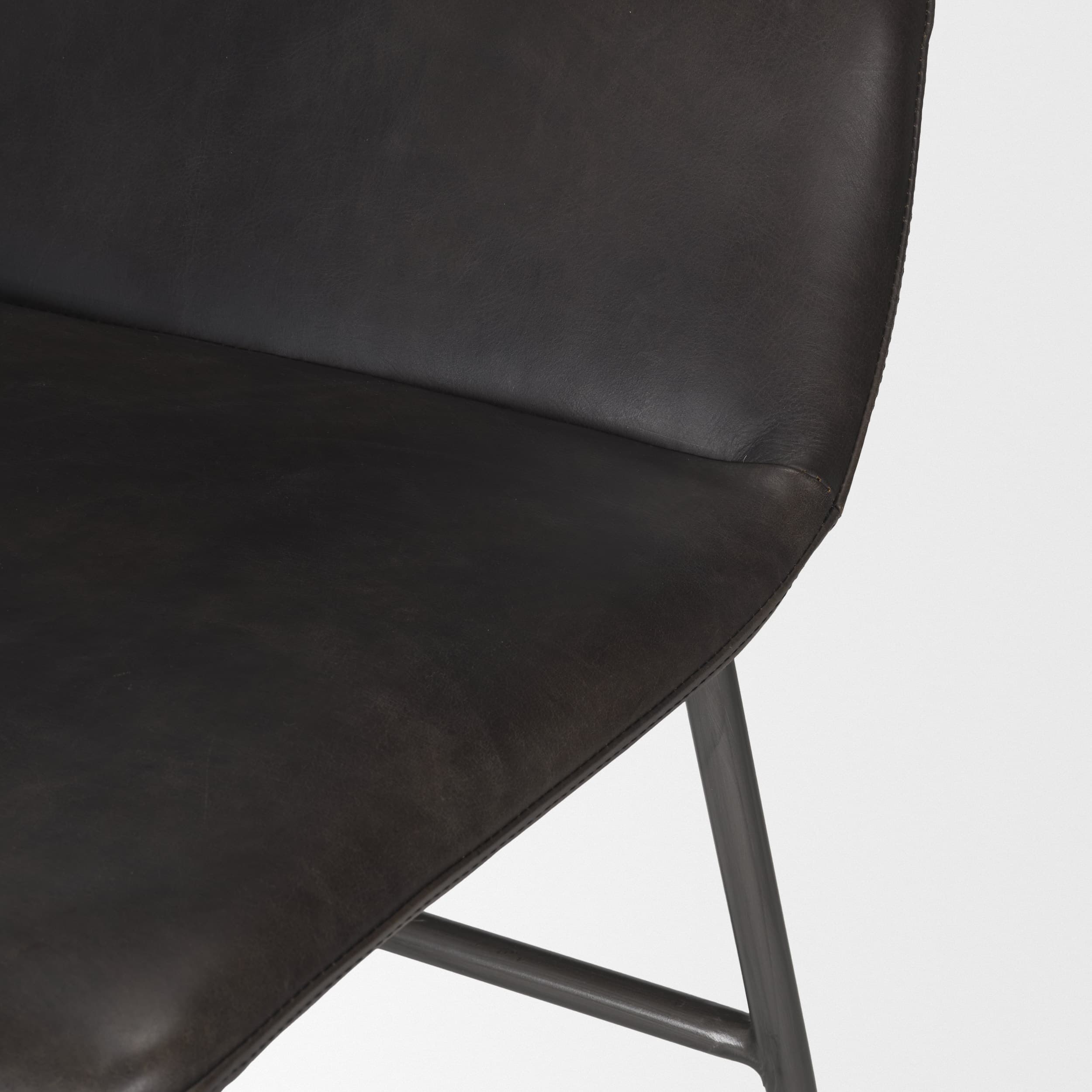 Kavalan Low Back 37.5in Seat Bar Stool | Ebony Leather w/ Black Metal — product photograph