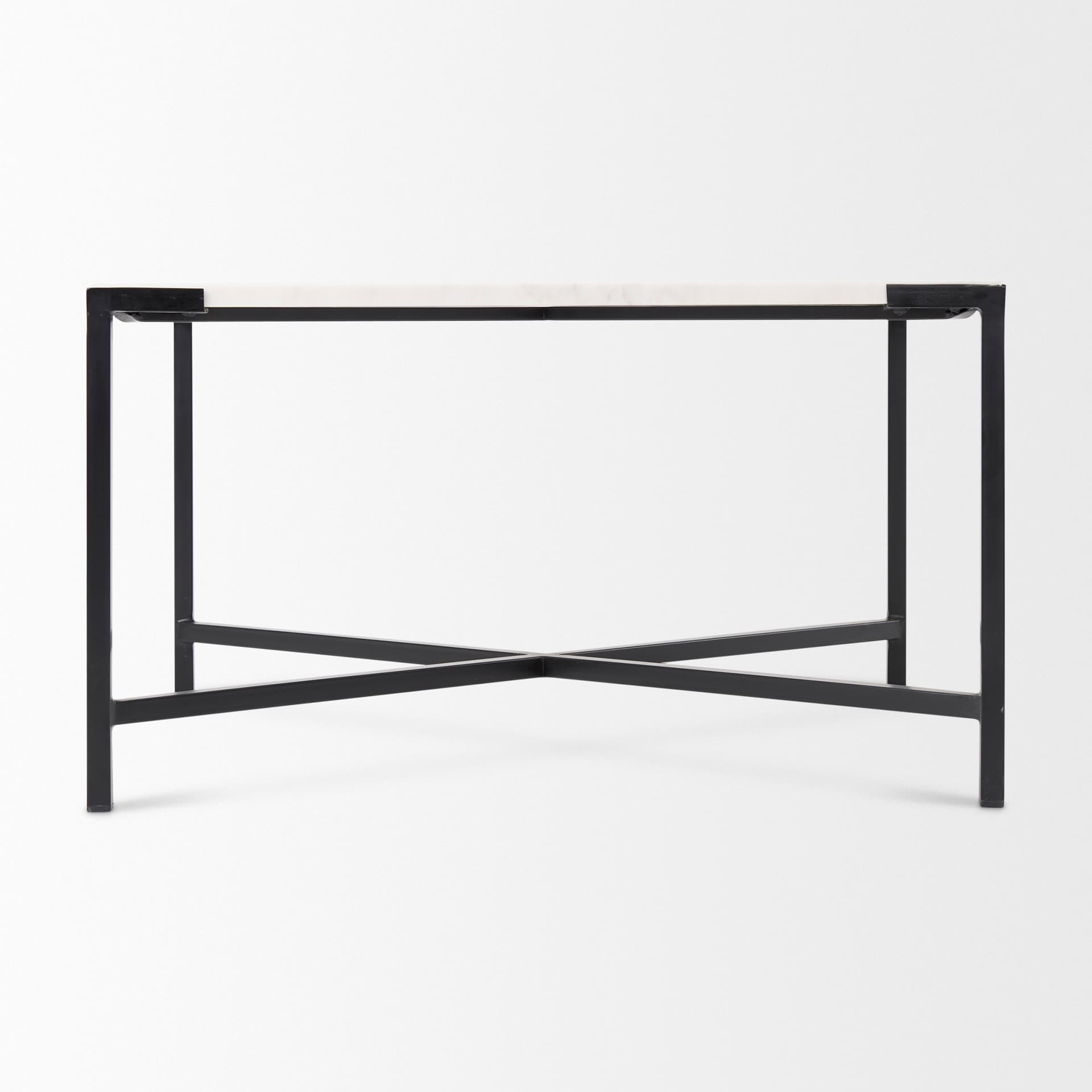 Lucas 30x30 White Marble Top Black Metal Base Coffee Table — product photograph