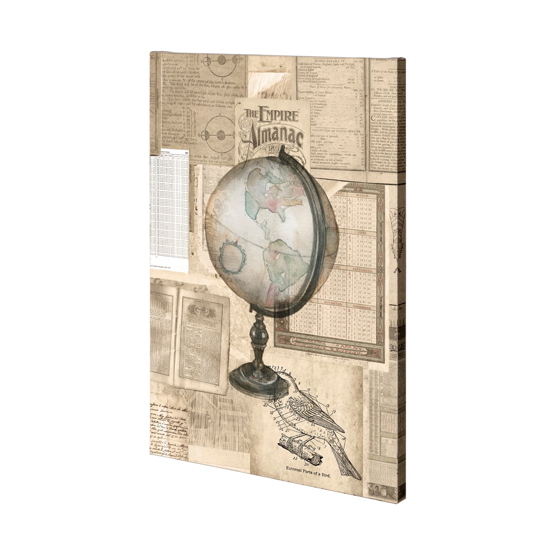 Academic Globe Illustration by Mercana Studio a Hand Embellished Textured Canvas — product photograph