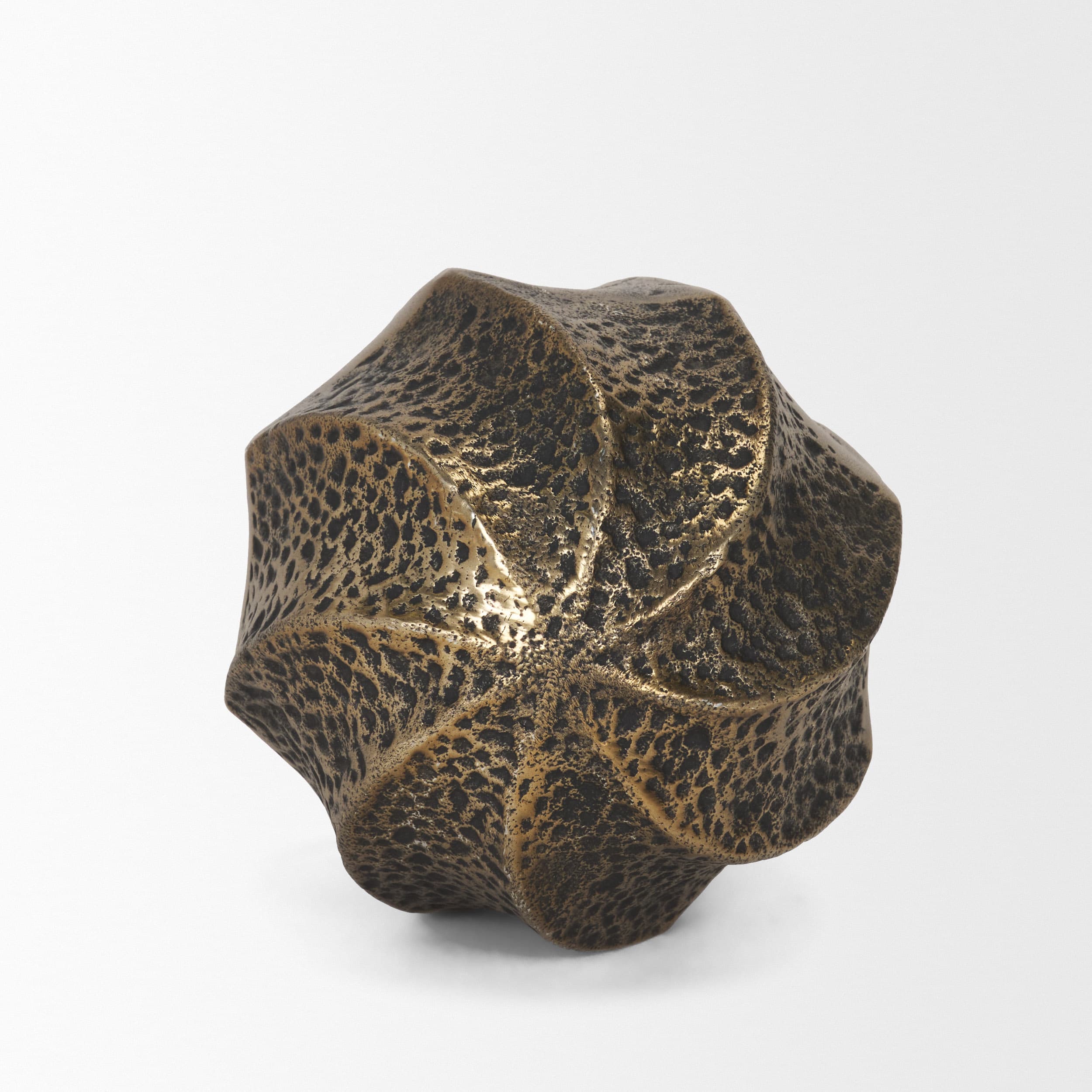 Imani Small Sculptural Textured Antiqued Gold Metal Decorative Orb Object — product photograph