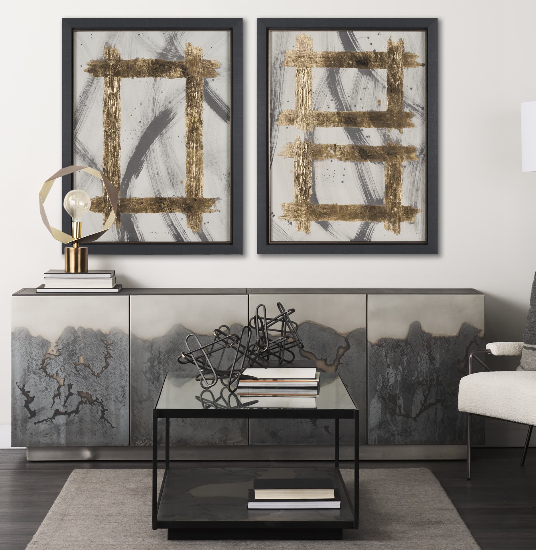 Besmirched I by Studio M a handmade Original Framed Artwork under Glass — in a styled room