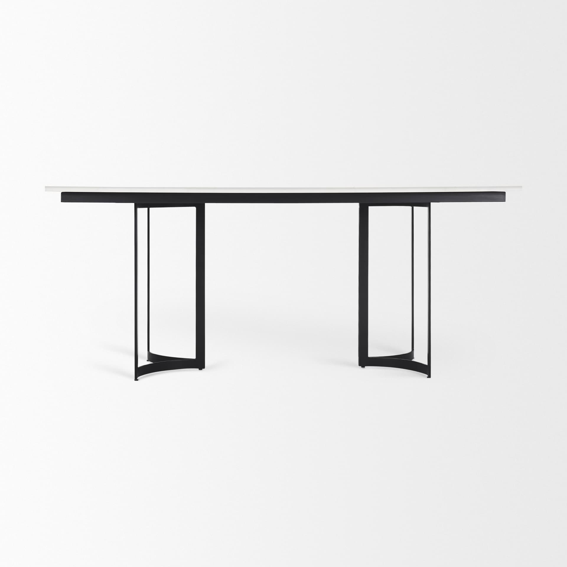 Tanner 71"L x 35"W Rectangular Pedestal Dining Table | Modern | White Marble & Black Metal | Seats 6 — product photograph