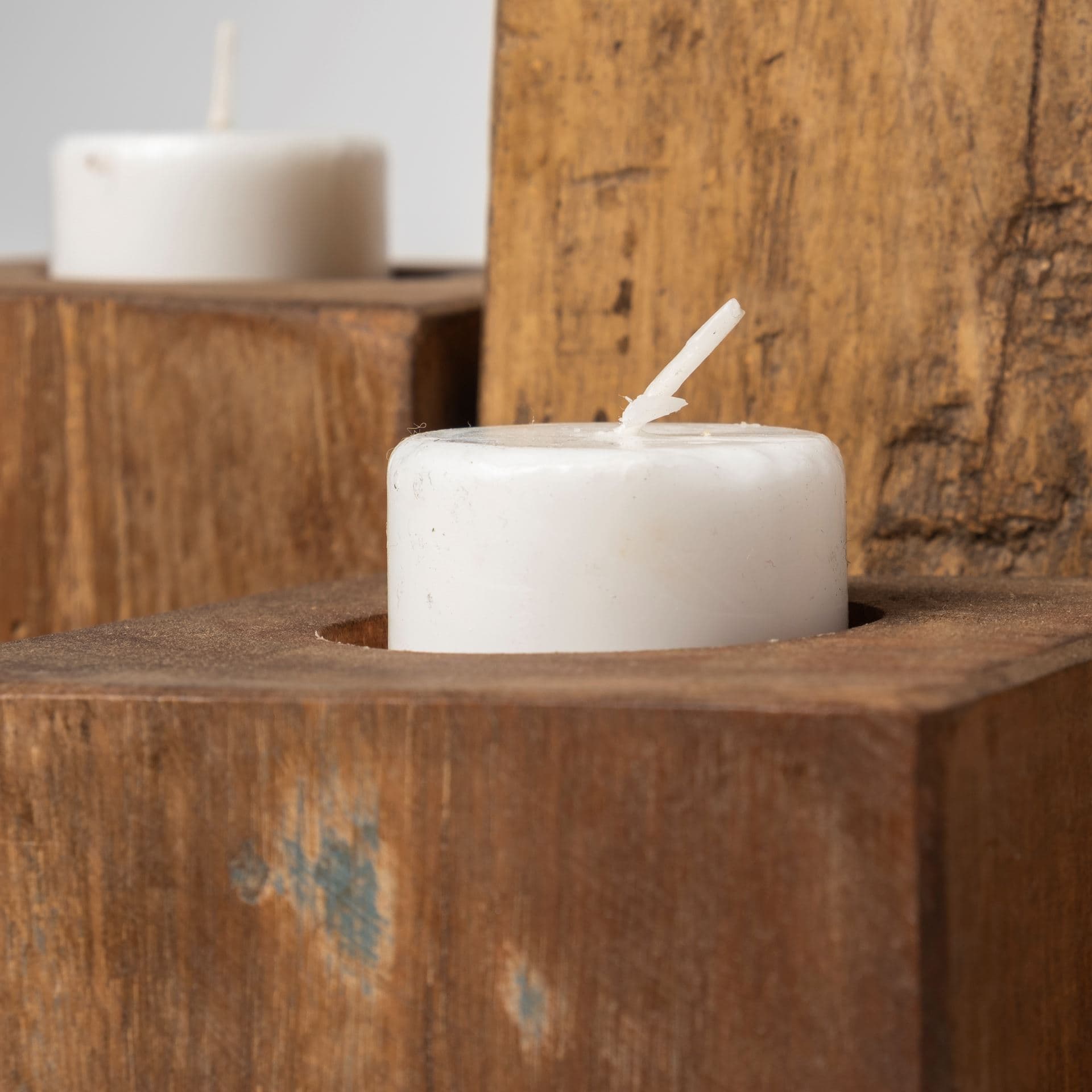 Cassius Light Brown Nine Wood Block Table Candle Holder — product photograph