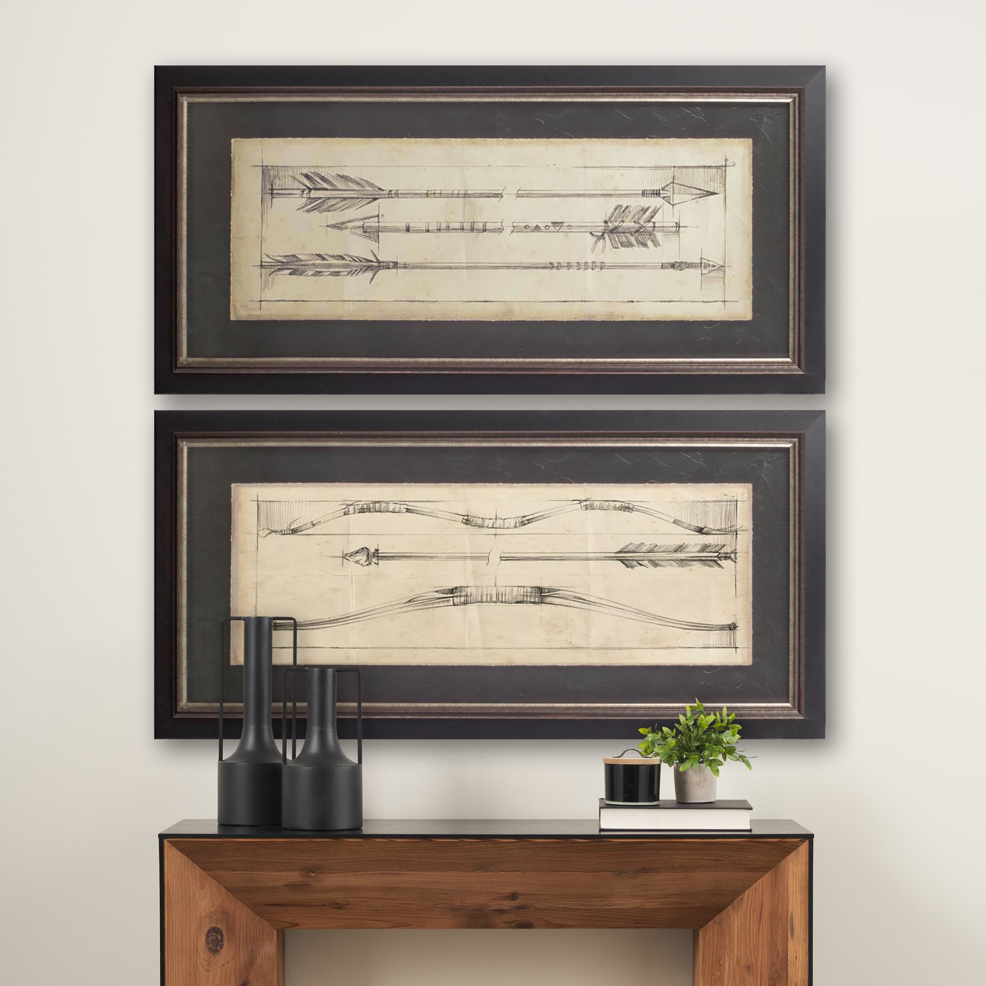 Custom Arrow Schematic I (MC) by Ethan Harper Hand Embellished Framed Art Print Matted under Glass — in a styled room
