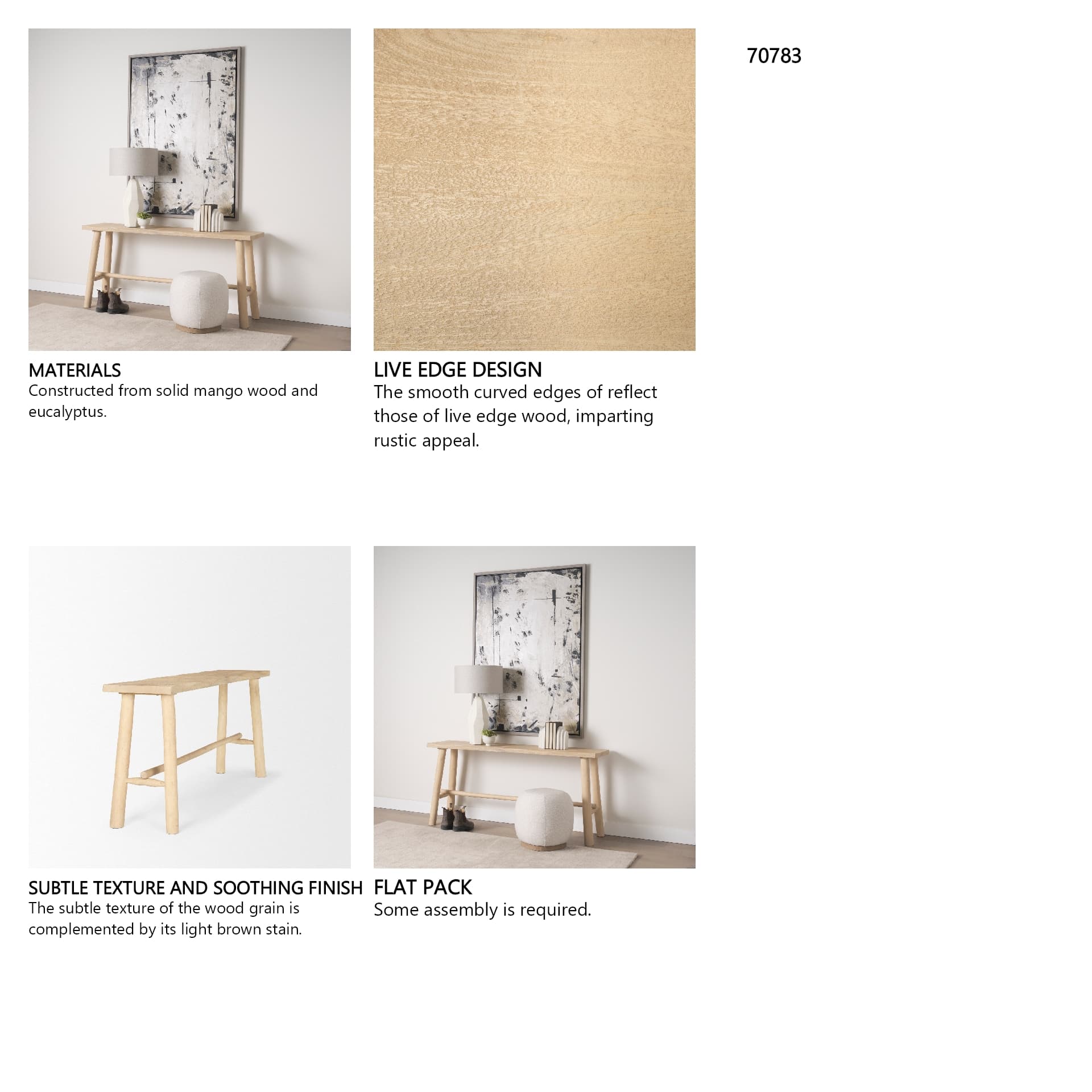 Sekou Light Brown Wooden Craftsman Console Table — in a styled room