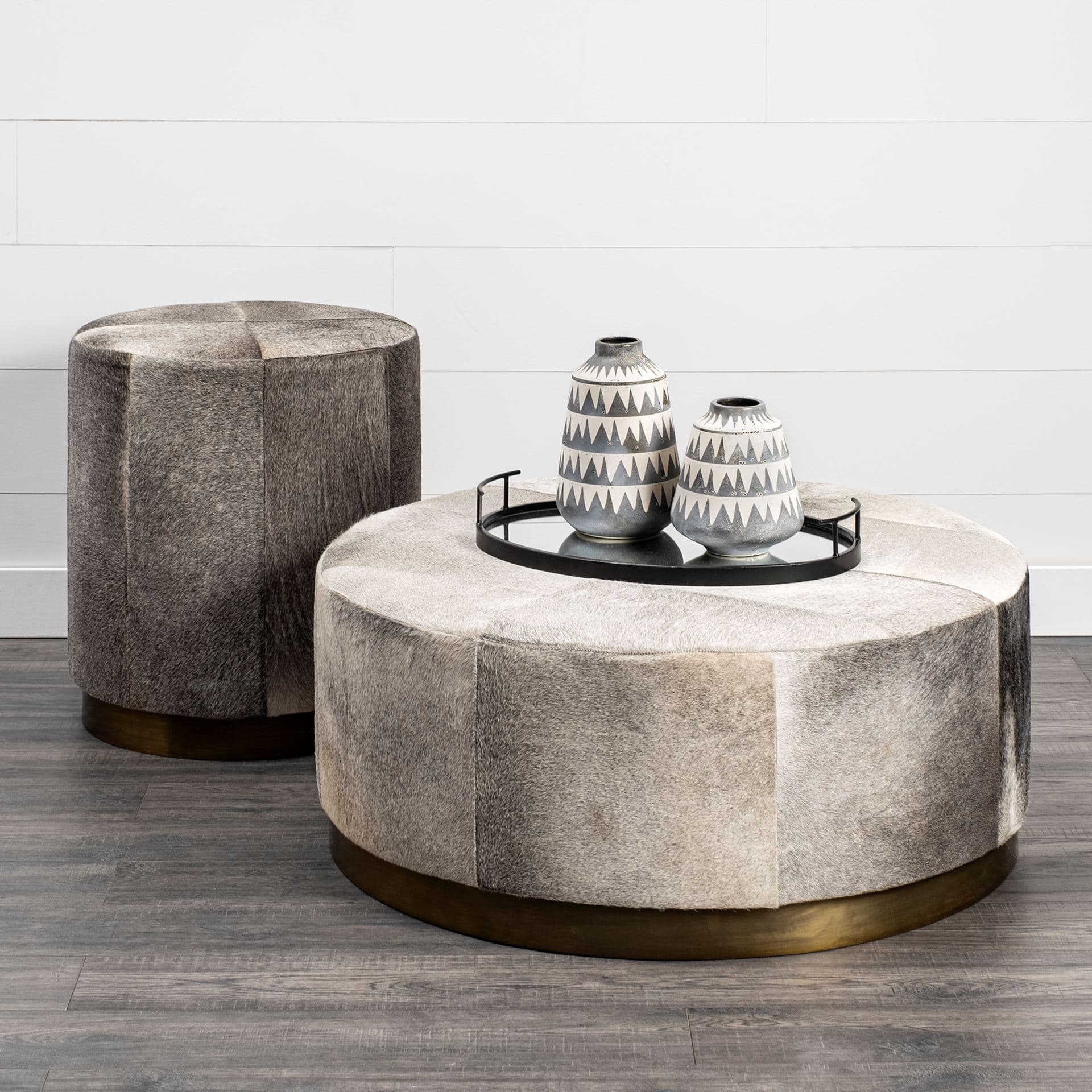 Zahavi I 23"H grey-toned hair-on-hide ottoman — product photograph