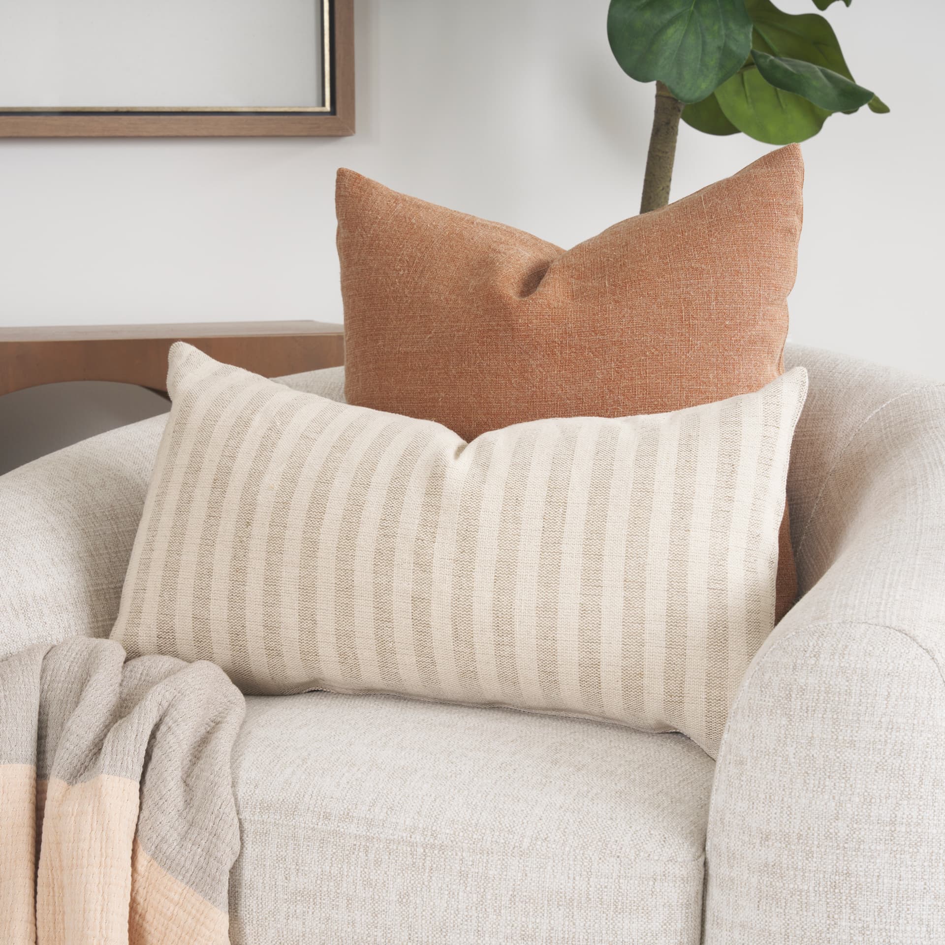 Jack 22x22 Rust Linen Square Decorative Pillow Cover w/Down Filler — product photograph