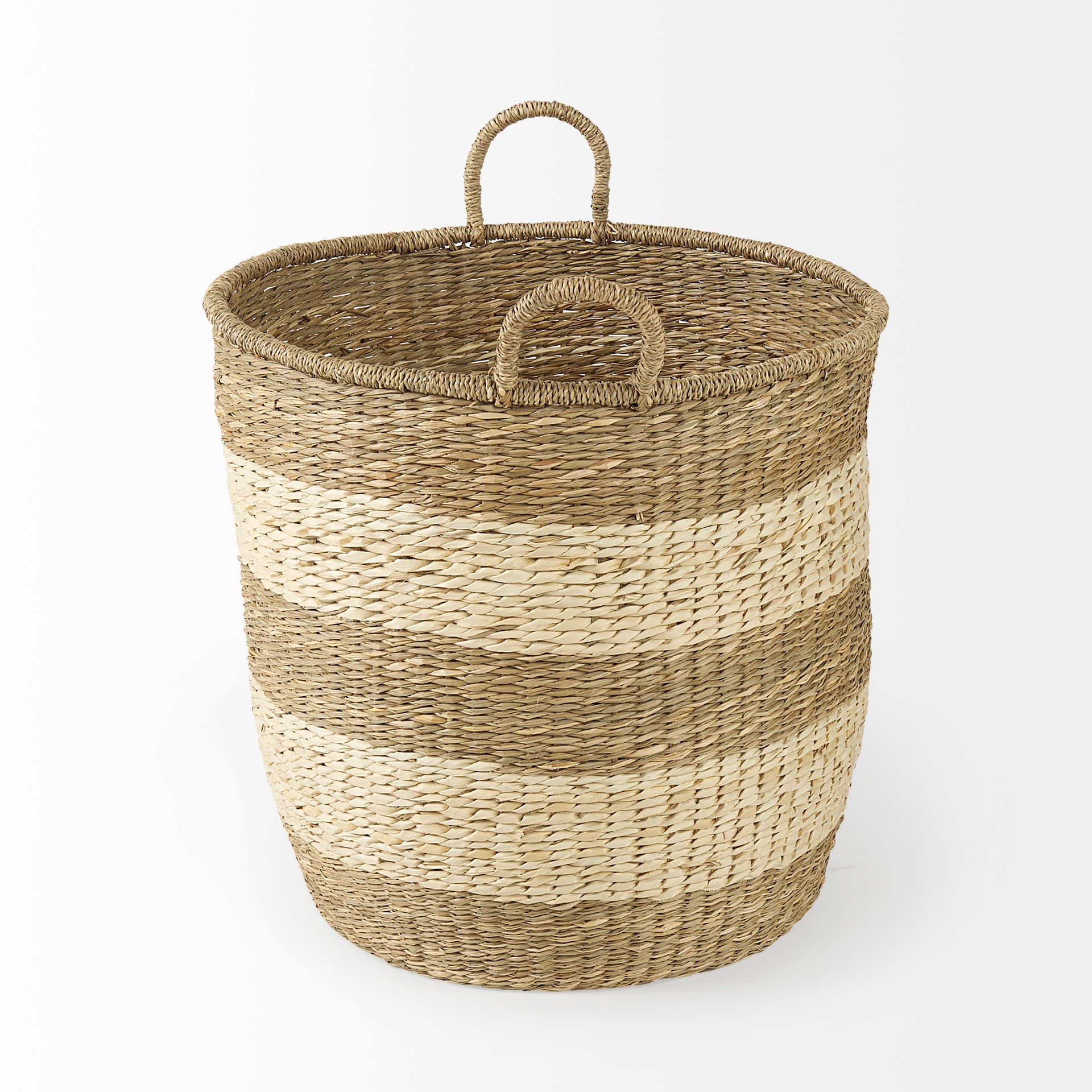 Bradley (Set of 2) Light Brown W/Striped Seagrass Basket W/ Handles — product photograph