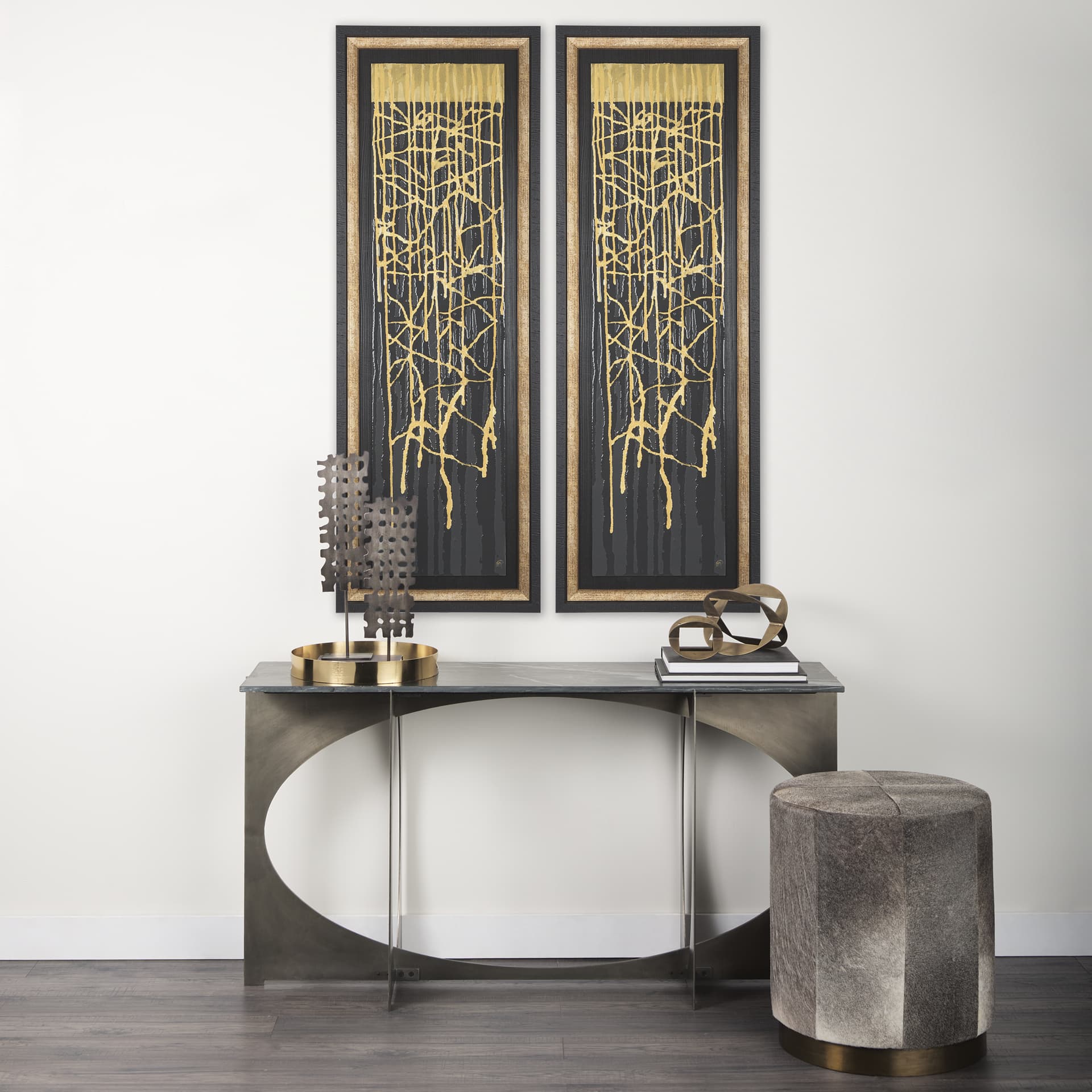 Midas Touch I by Barbara Fleming a Hand Embelished Textured Framed Art Print Matted under Glass — in a styled room