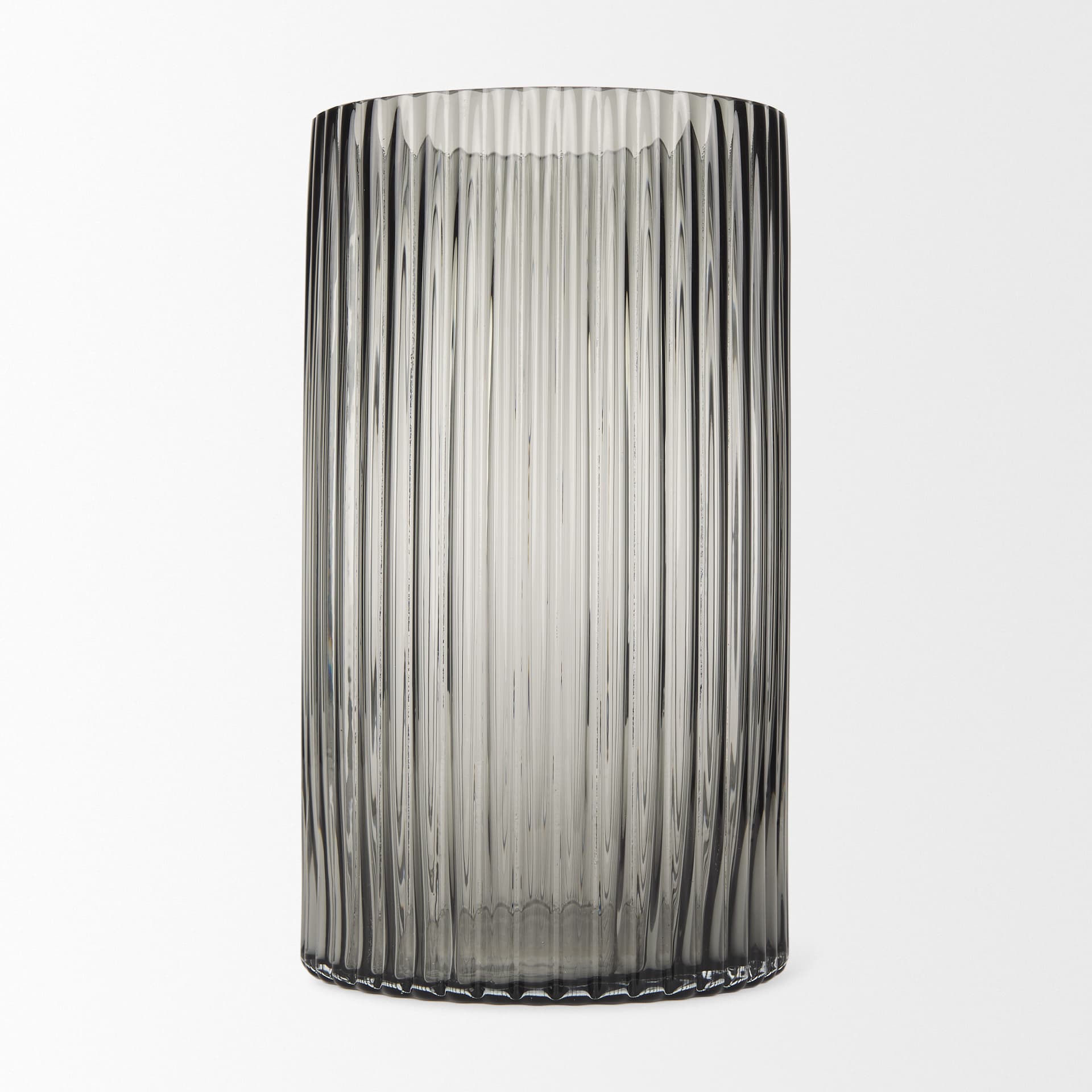 Dawn 11.4" Ribbed Smoke Gray Glass Vase — product photograph