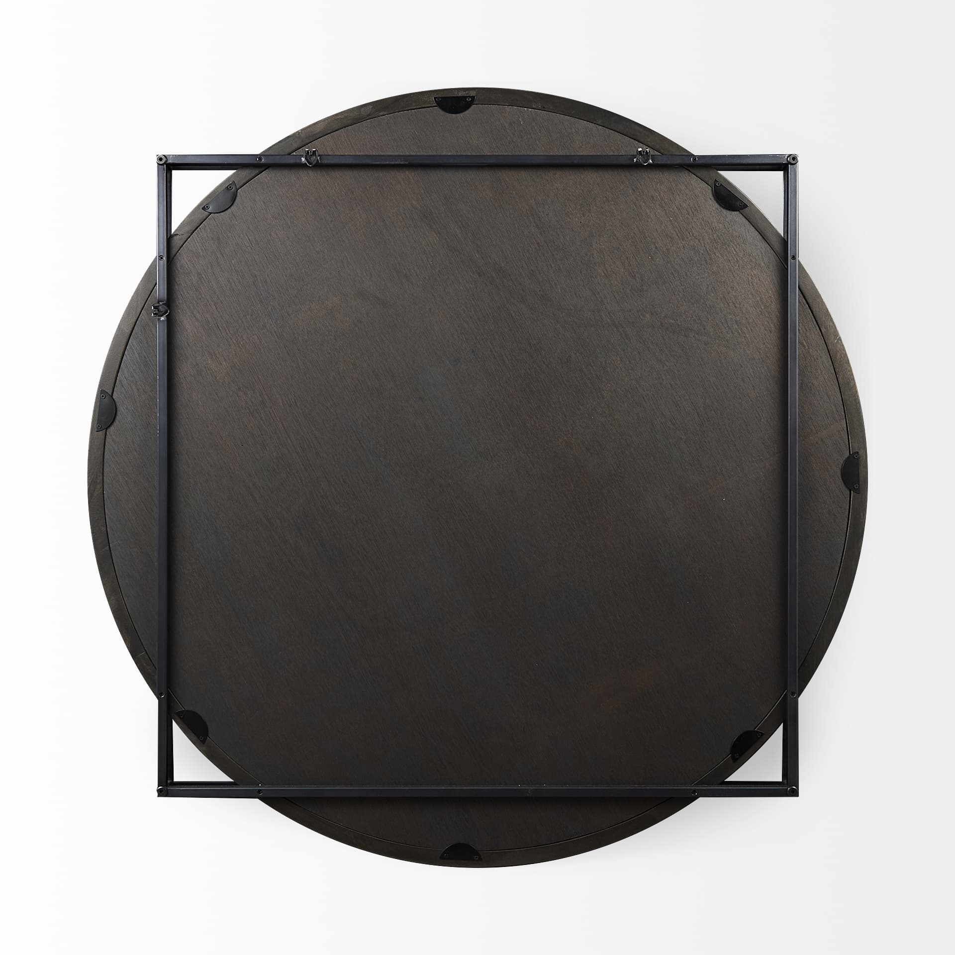 Norbert 46" Round-Square Black Wood/Metal Frame Mirror — product photograph