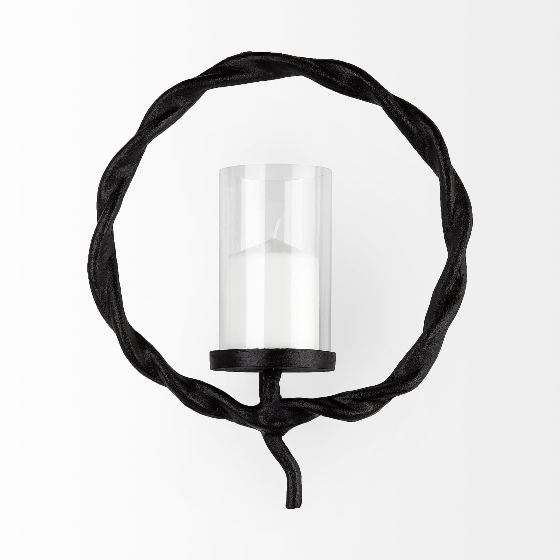 Rizwan 12.0L x 14.0W x 4.5H Black Aluminum Braided Circular Candle Holder — product photograph
