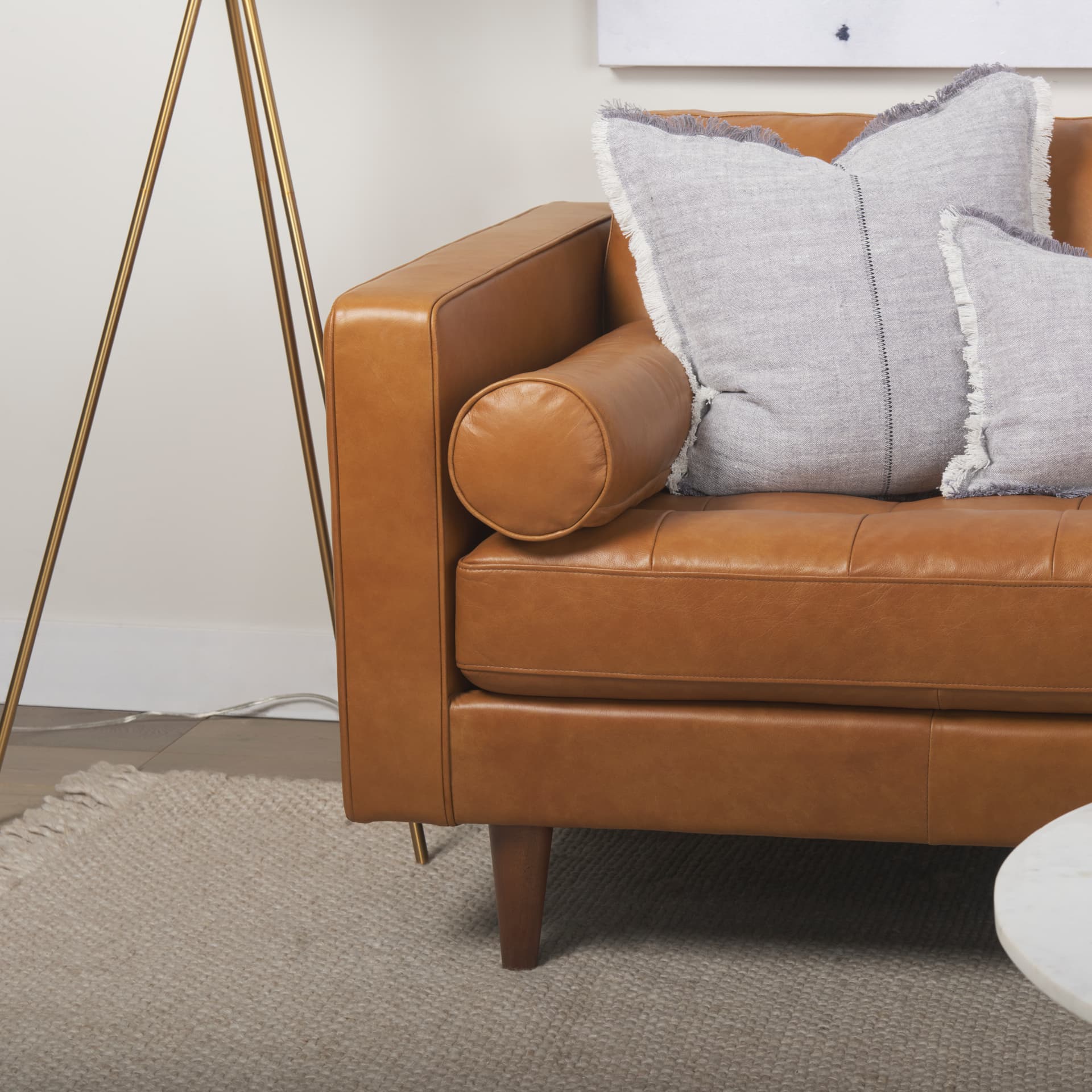 Svend 88.0L x 38.0W x 34.0H Tan Leather Sofa — product photograph
