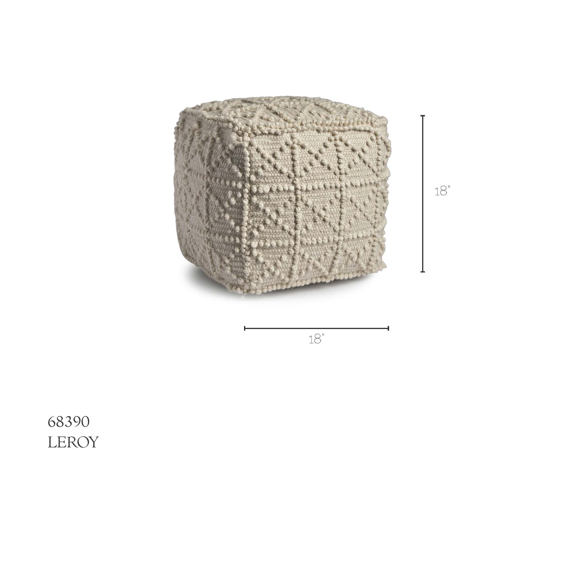 Leroy Square Cream Wool Pouf w/ Popcorn Detail — product photograph