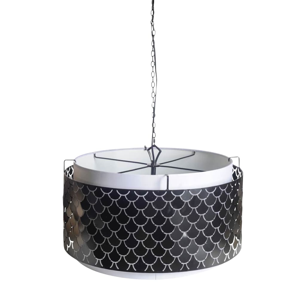 Brasseur I (26"x15") Charcoal Black Metal Fish Scale Three Bulb Chandelier — product photograph