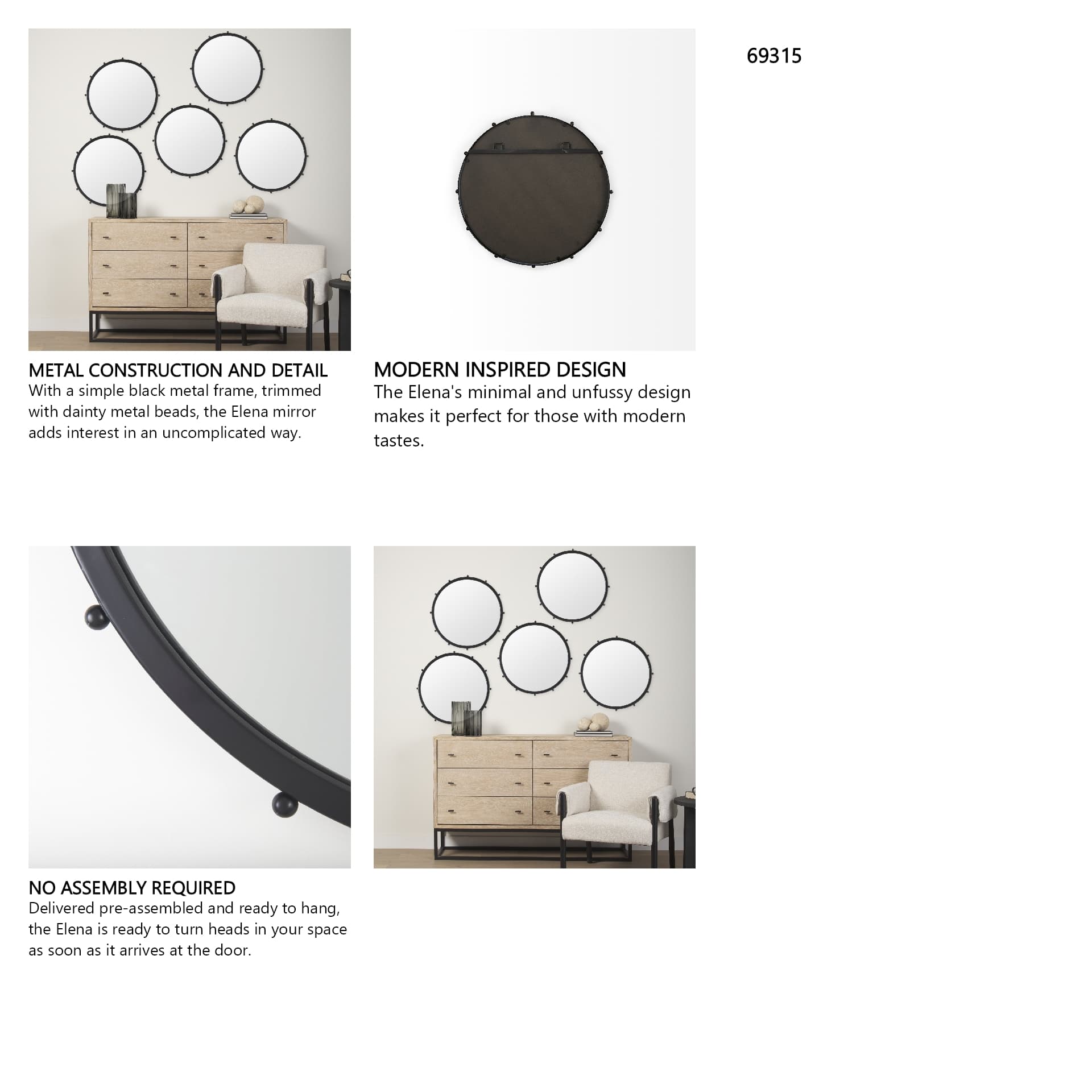 Elena I Small Black Wall Mirror — in a styled room