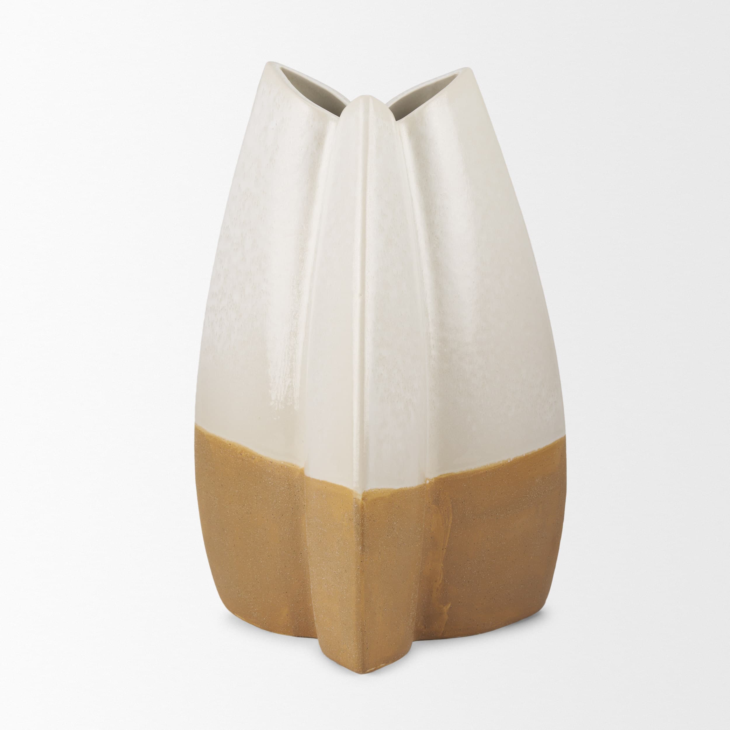 Vania Large Off White w/ Tan Textured Ceramic Vase — product photograph