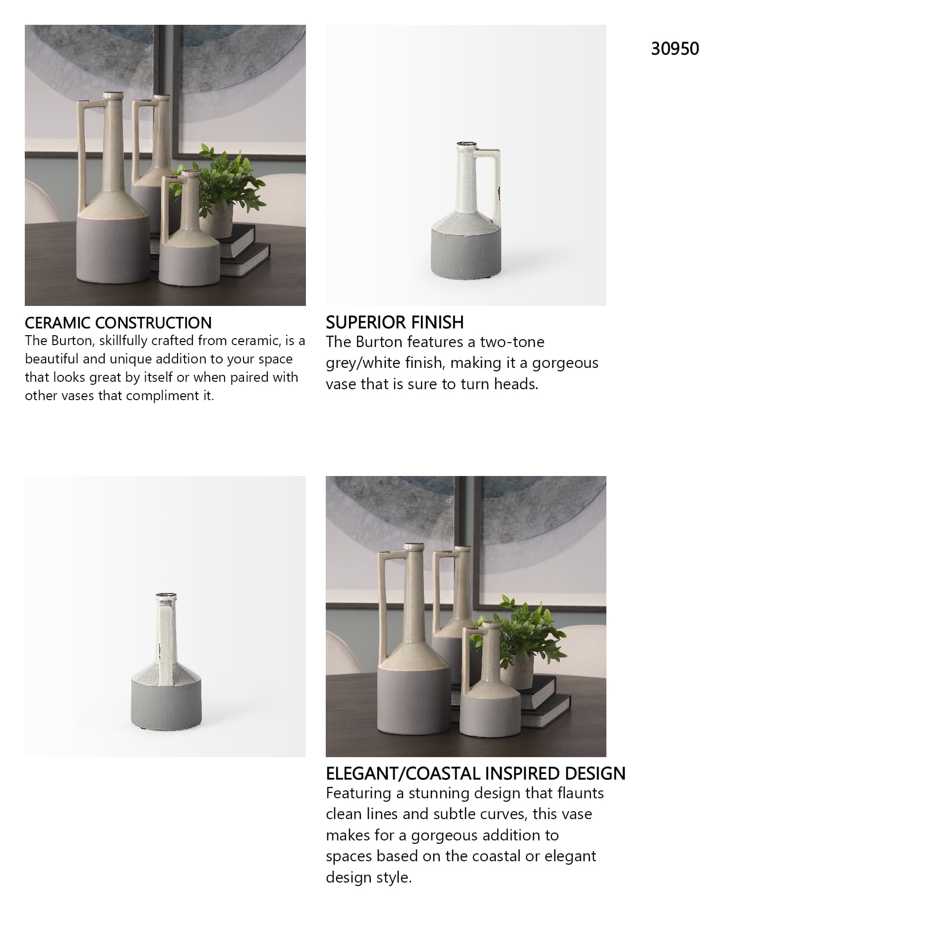 Burton 10.2H Small Two Tone Gray Ceramic Jug Vase — in a styled room