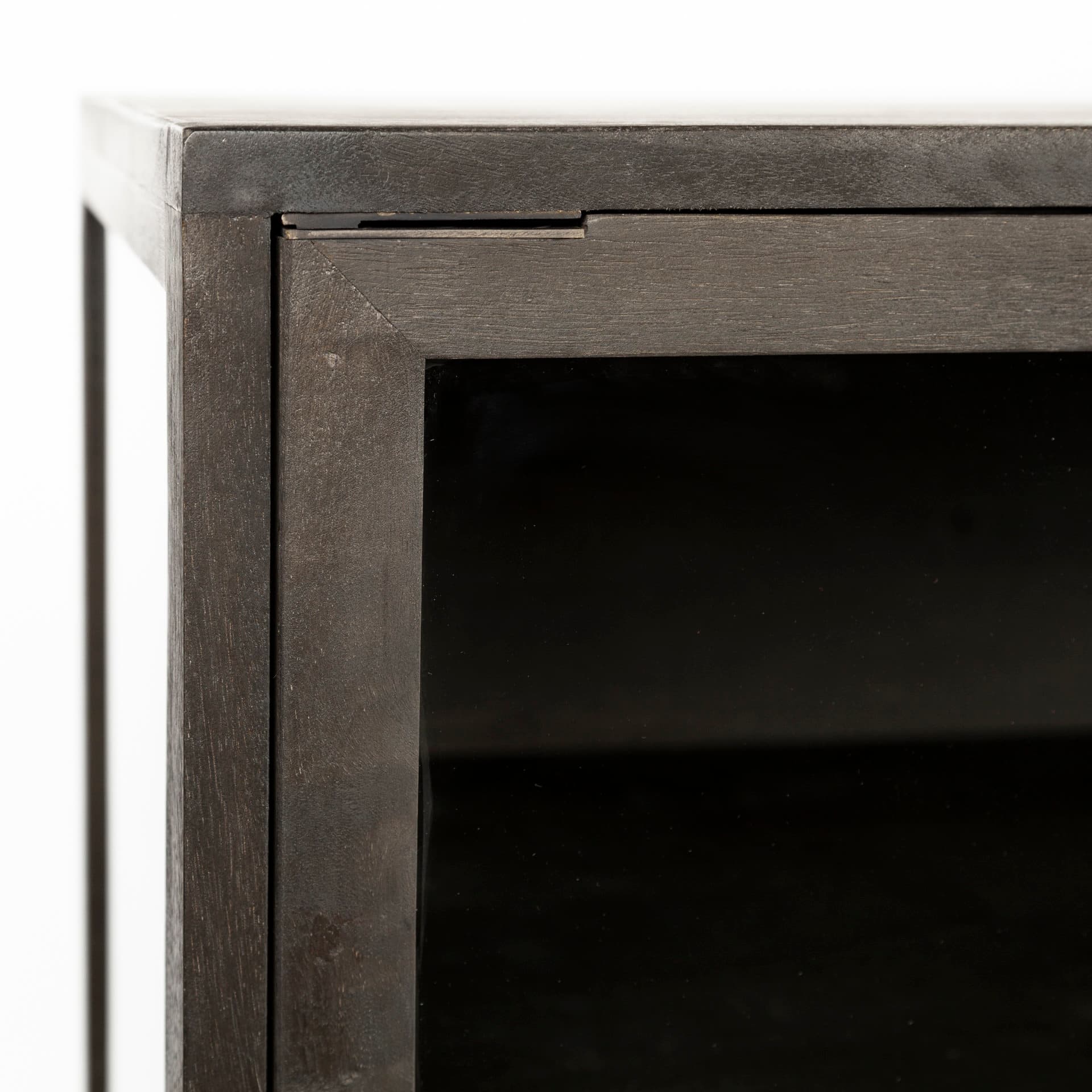 Arelius 36L x 18W Black-Brown Wood, Black Metal Base w/ 2 Glass Doors Accent Cabinet — product photograph