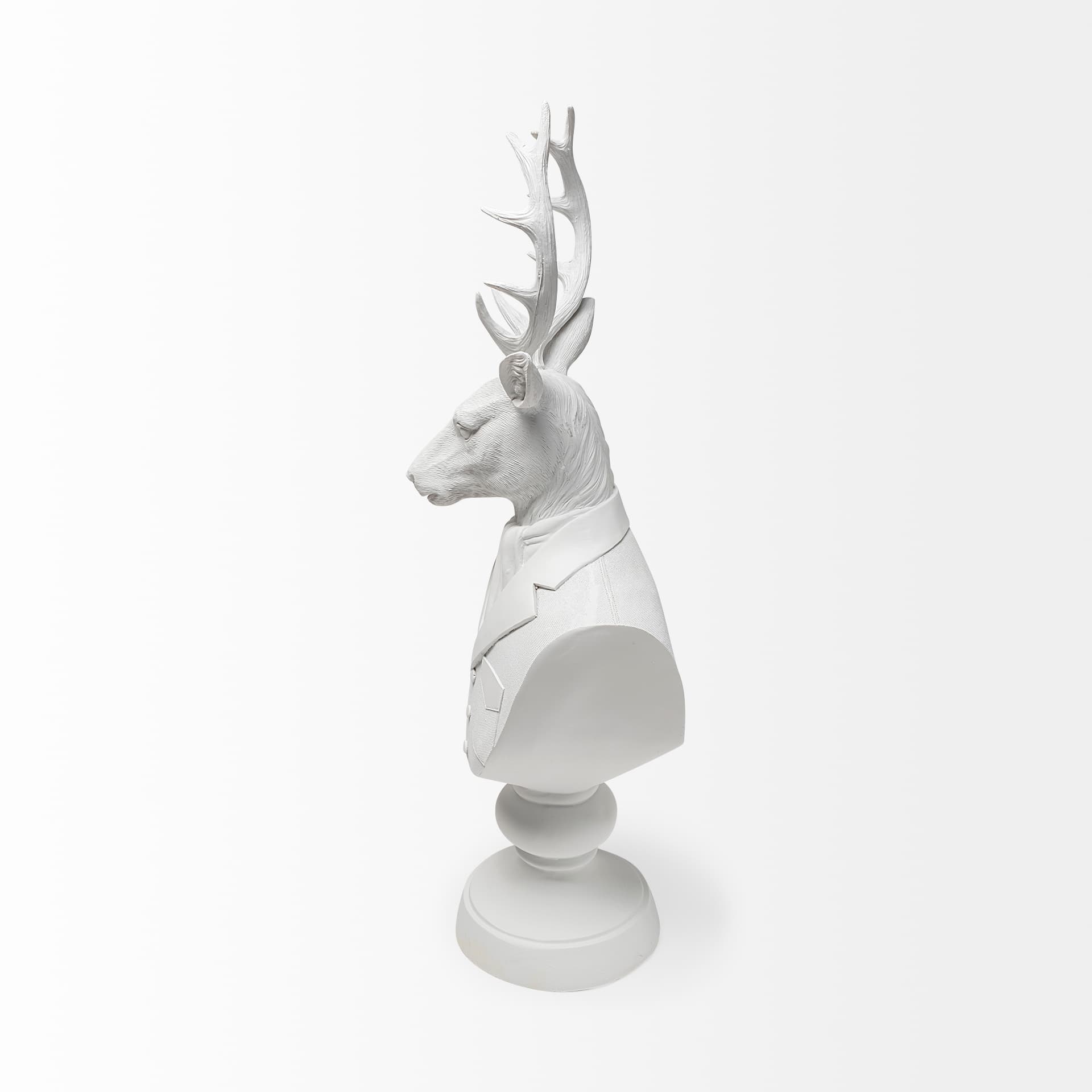 Mozart 22.5H White Painted Resin Deer In A Suit Bust — product photograph
