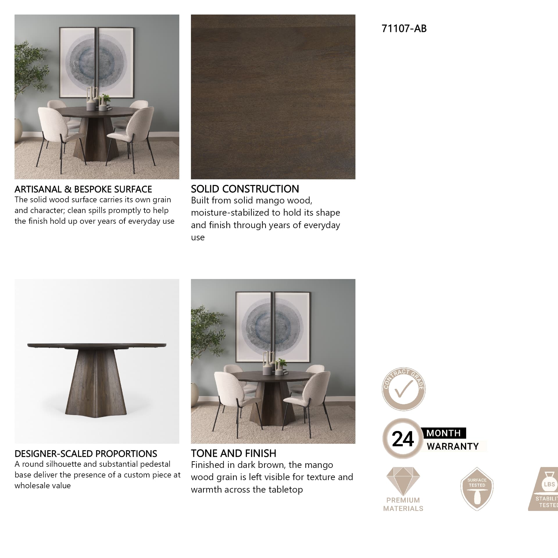 Jovani 60" Round Pedestal Dining Table | Modern | Dark Brown Wood | Seats 6 — in a styled room