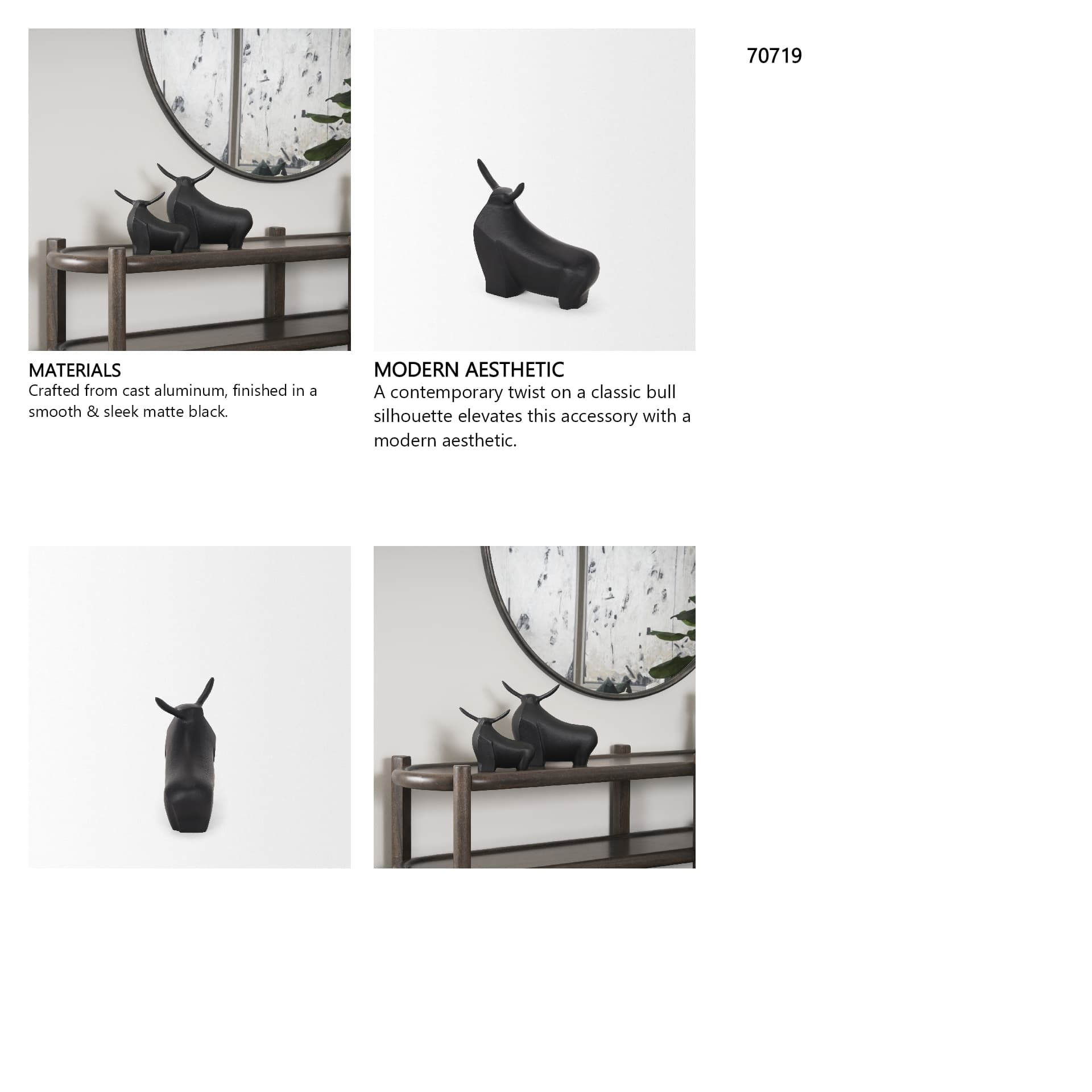 Radu Small Matte Black Metal Bull Decorative Object — in a styled room