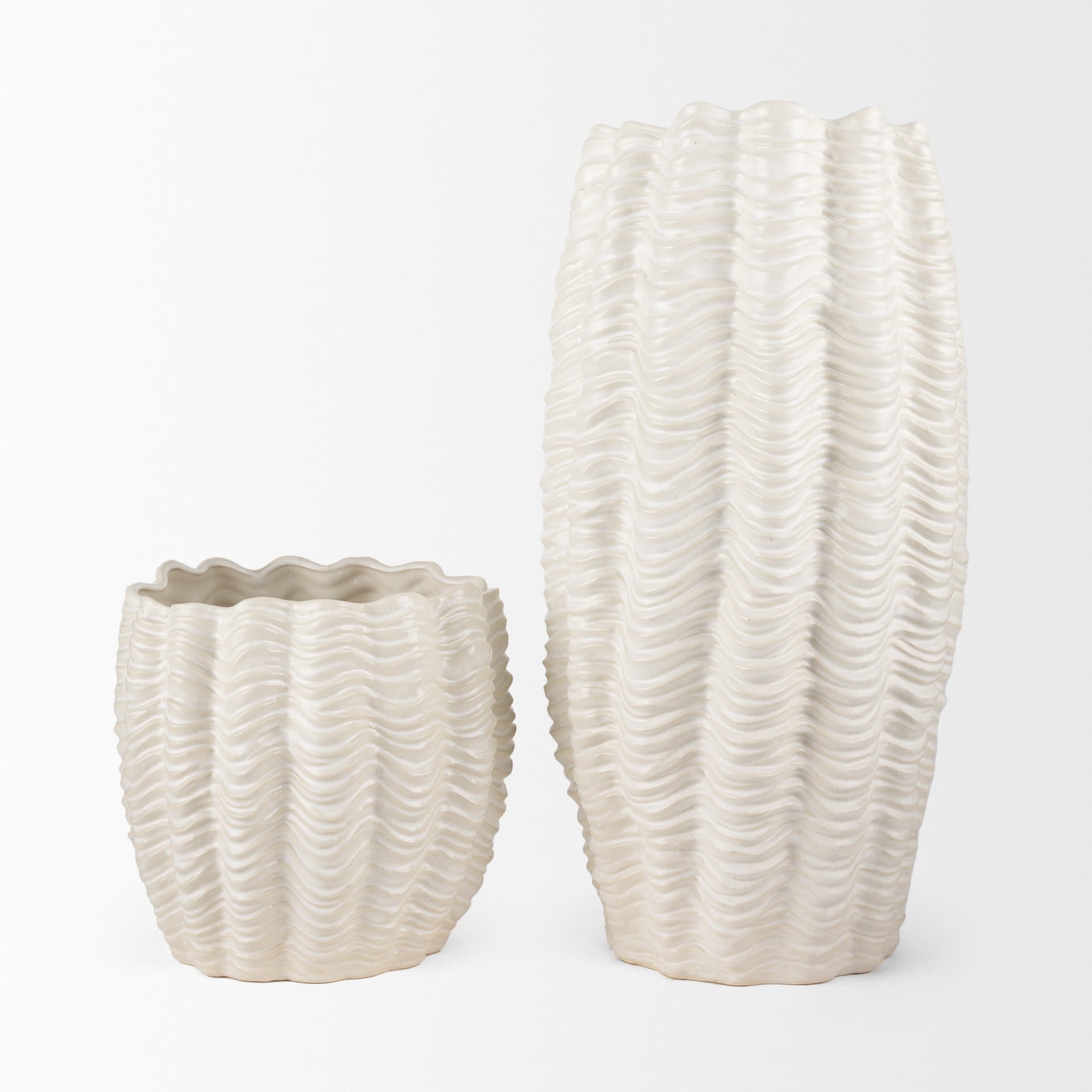 Velia Short Seashell Sculptural Cream Glazed Ceramic Vase — product photograph