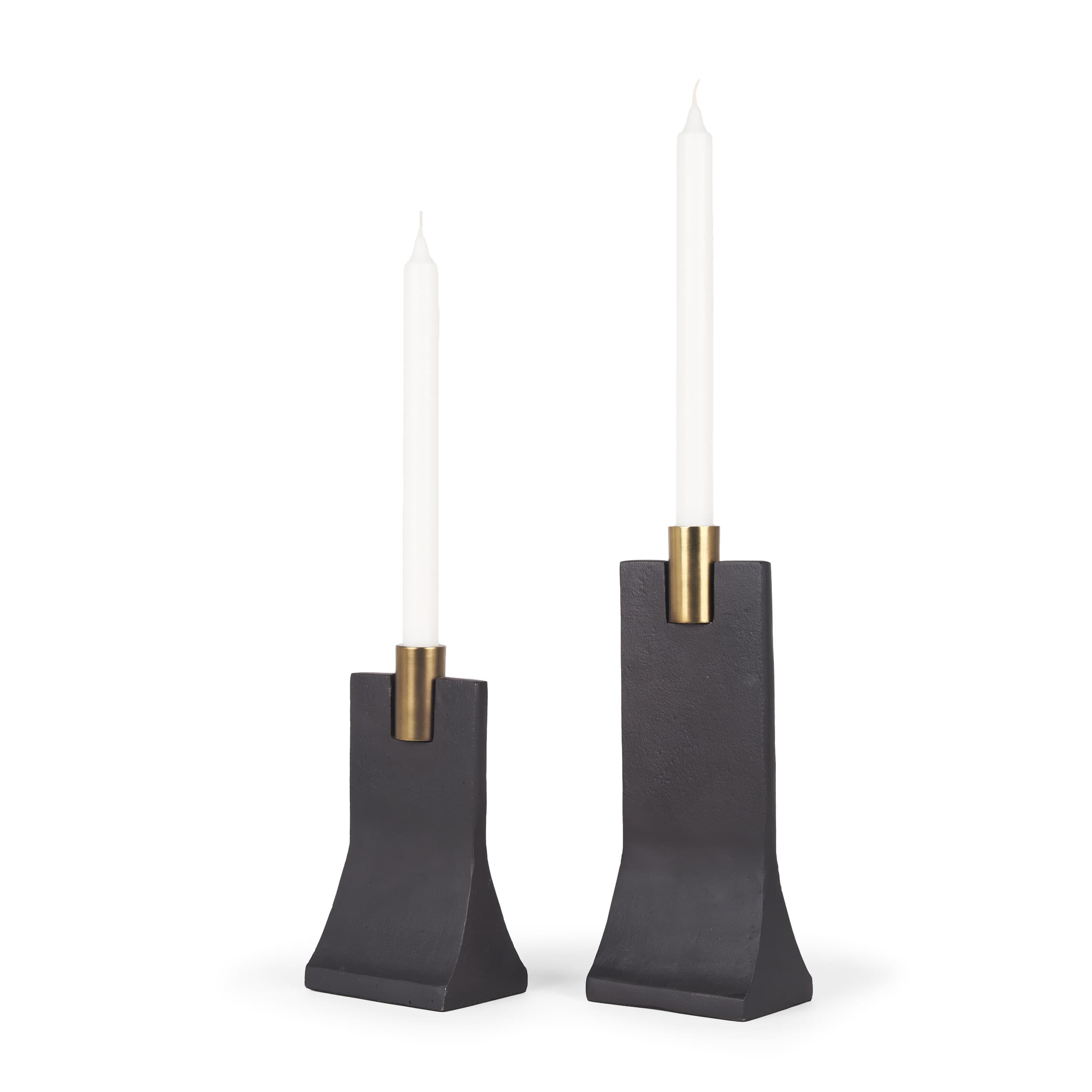 Polli Matte Black w/ Brushed Gold Metal Taper Candleholders (Set of 2) — product photograph