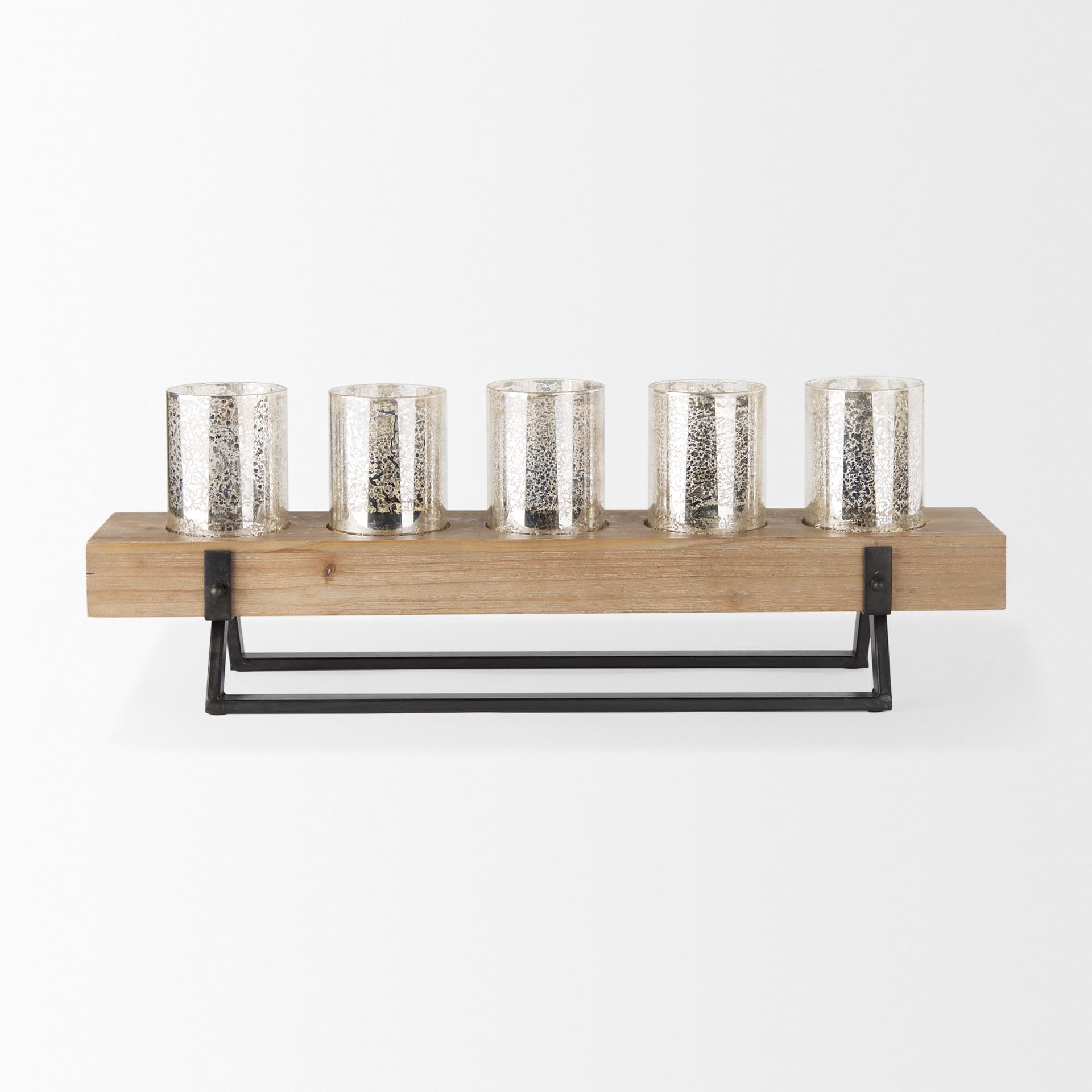 Benk Wood and Black Metal Five Cup Candle Holder — product photograph