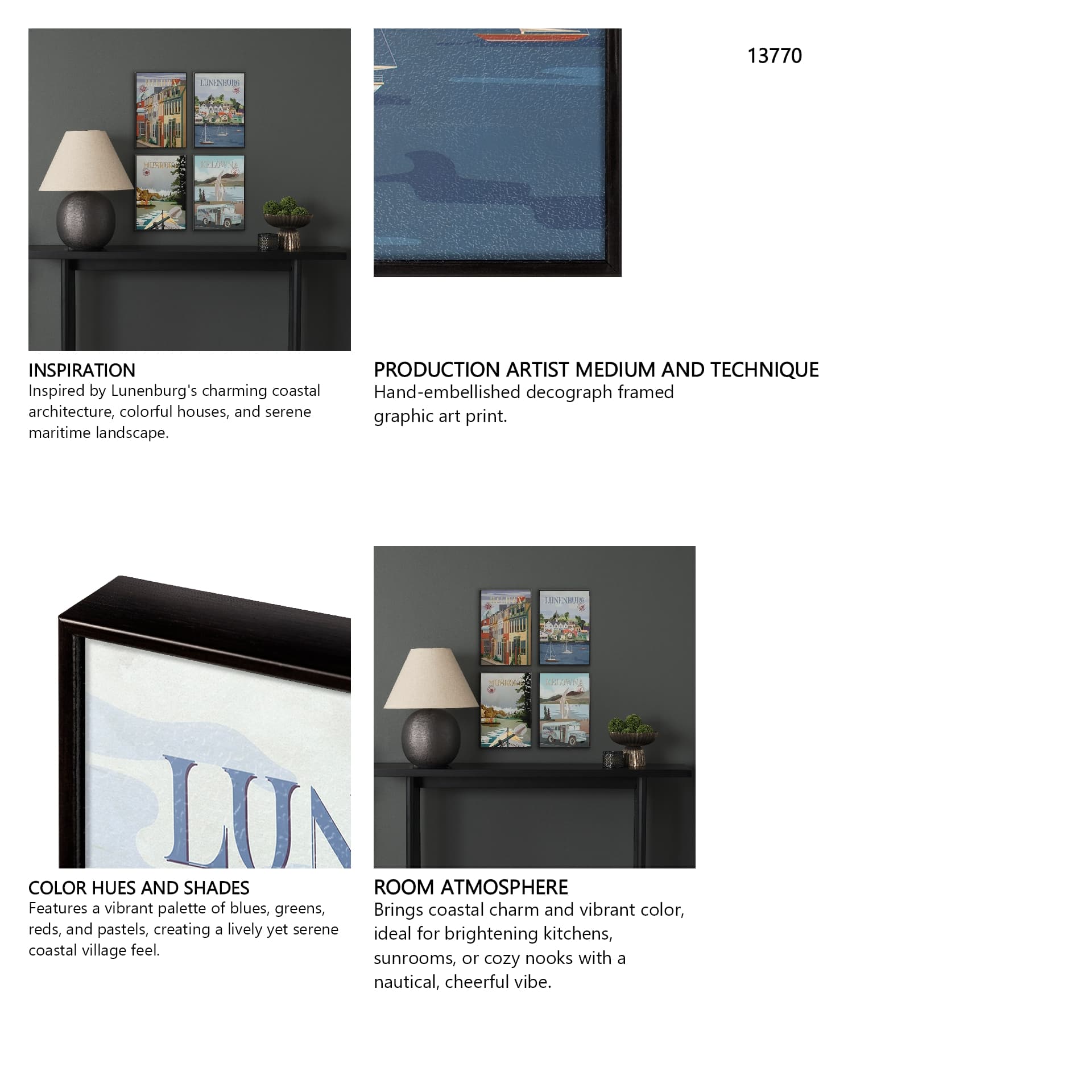 Lunenburg Go Canada (SM) by Mercana Studio a Hand Embellished Decograph Framed Art Print — in a styled room