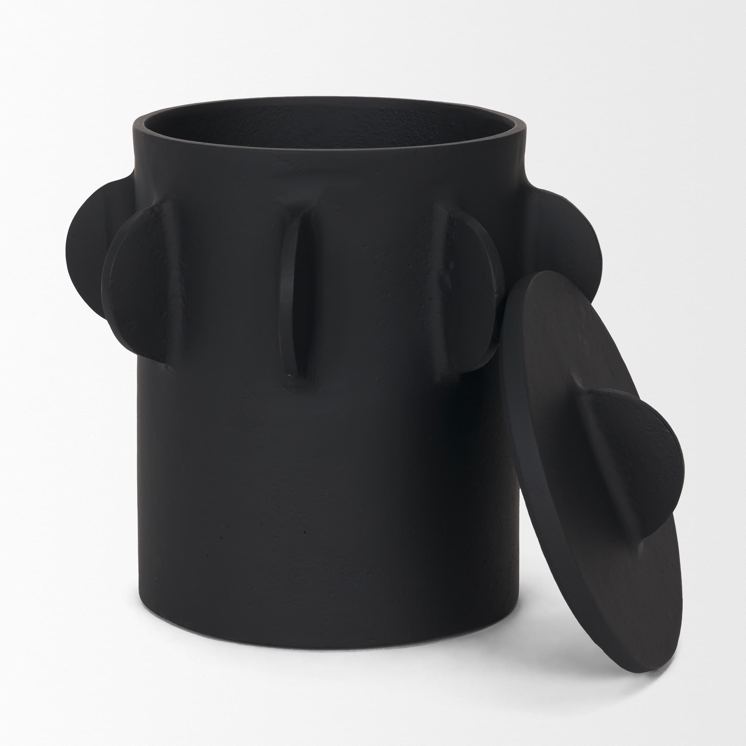 Deacon Large Matte Black Metal Canister with Sculptural Handles — product photograph